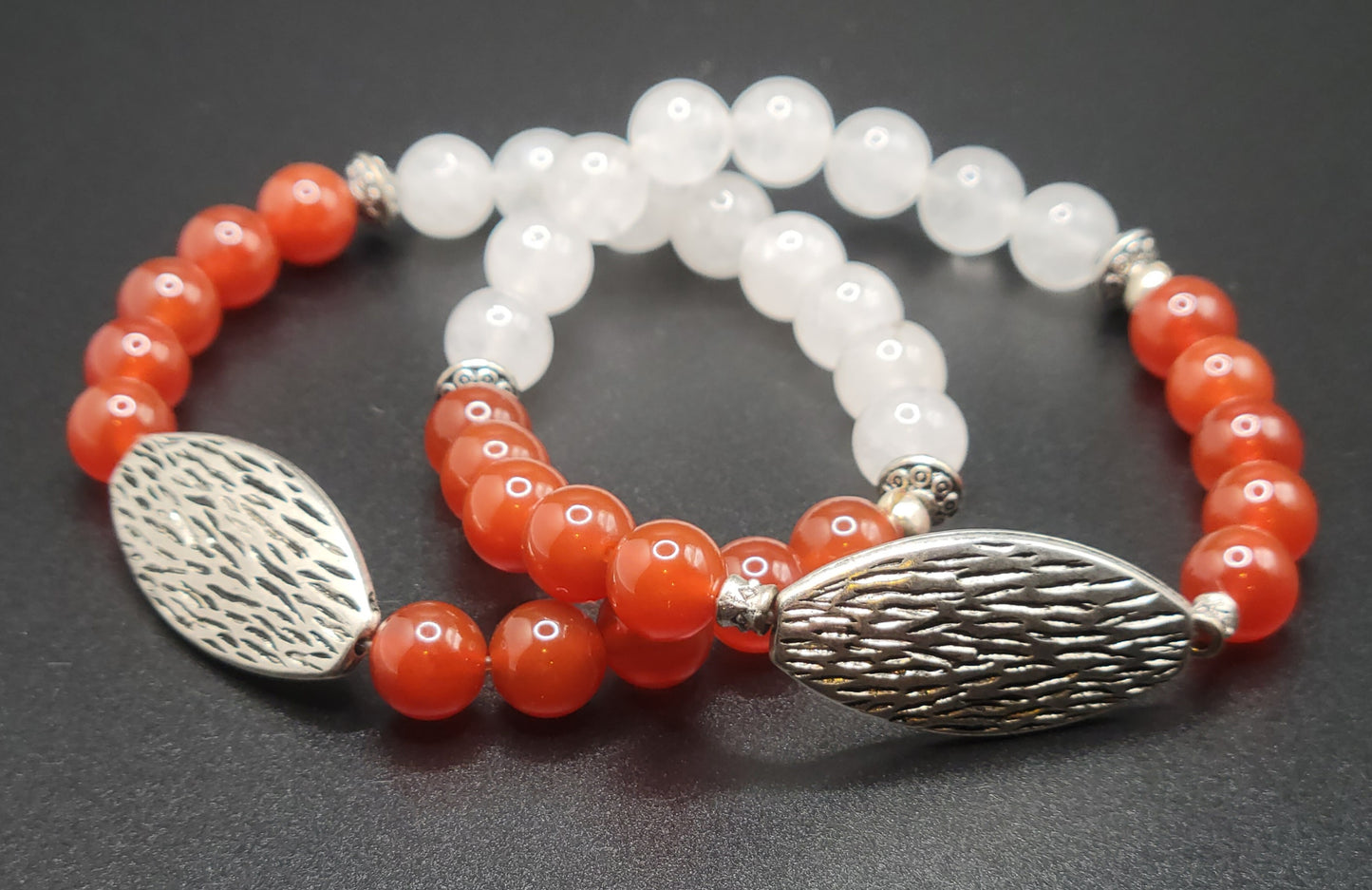 Carnelian and Moonstone Gemstone Bead Bracelet