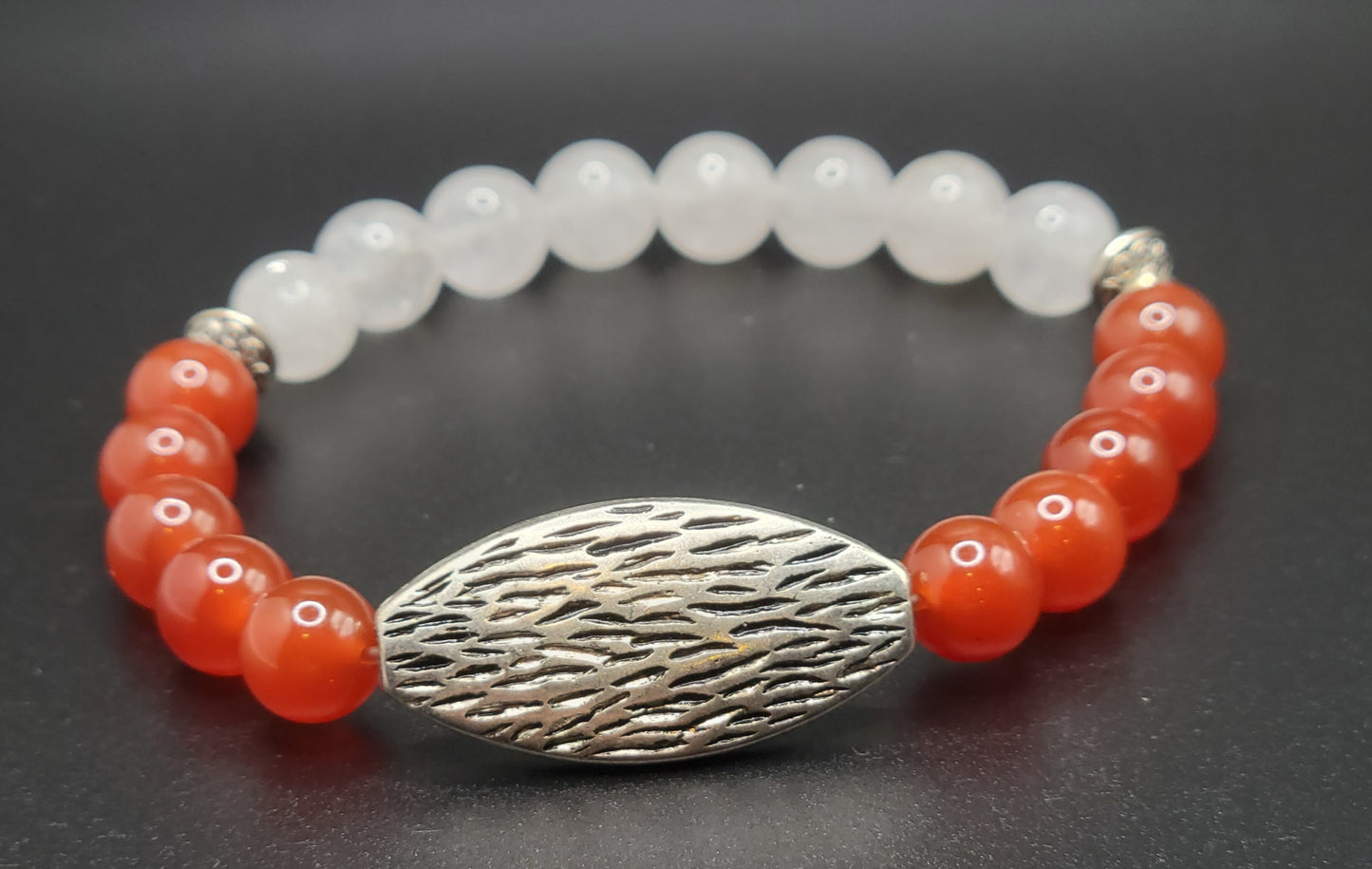 Carnelian and Moonstone Gemstone Bead Bracelet