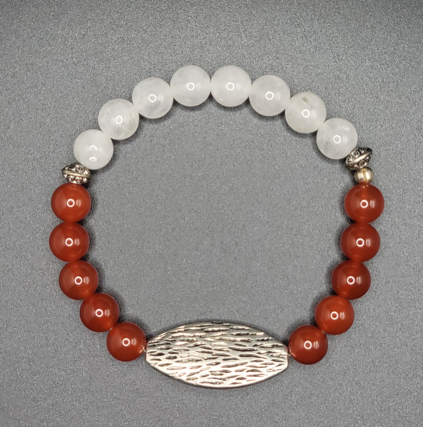 Carnelian and Moonstone Gemstone Bead Bracelet