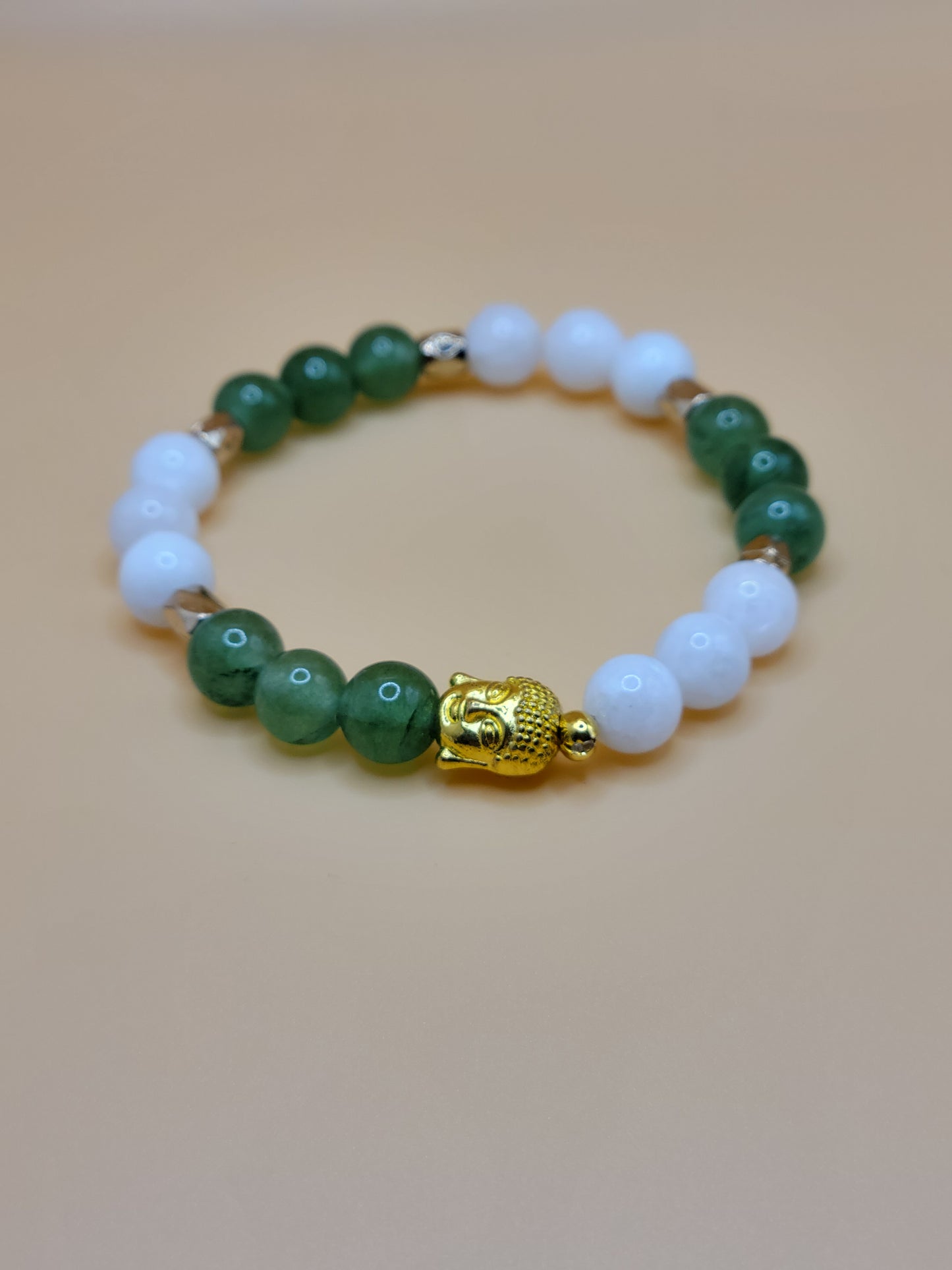 White Jade and Green Aventurine Gemstone Bracelet