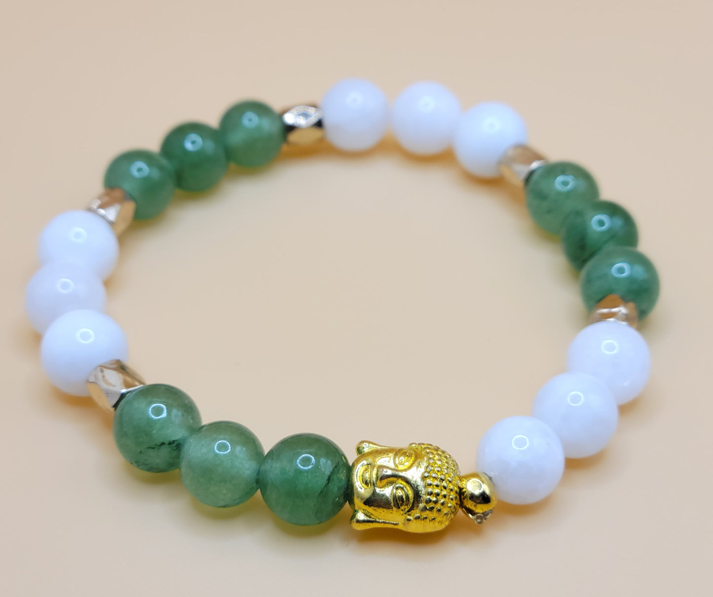 White Jade and Green Aventurine Gemstone Bracelet