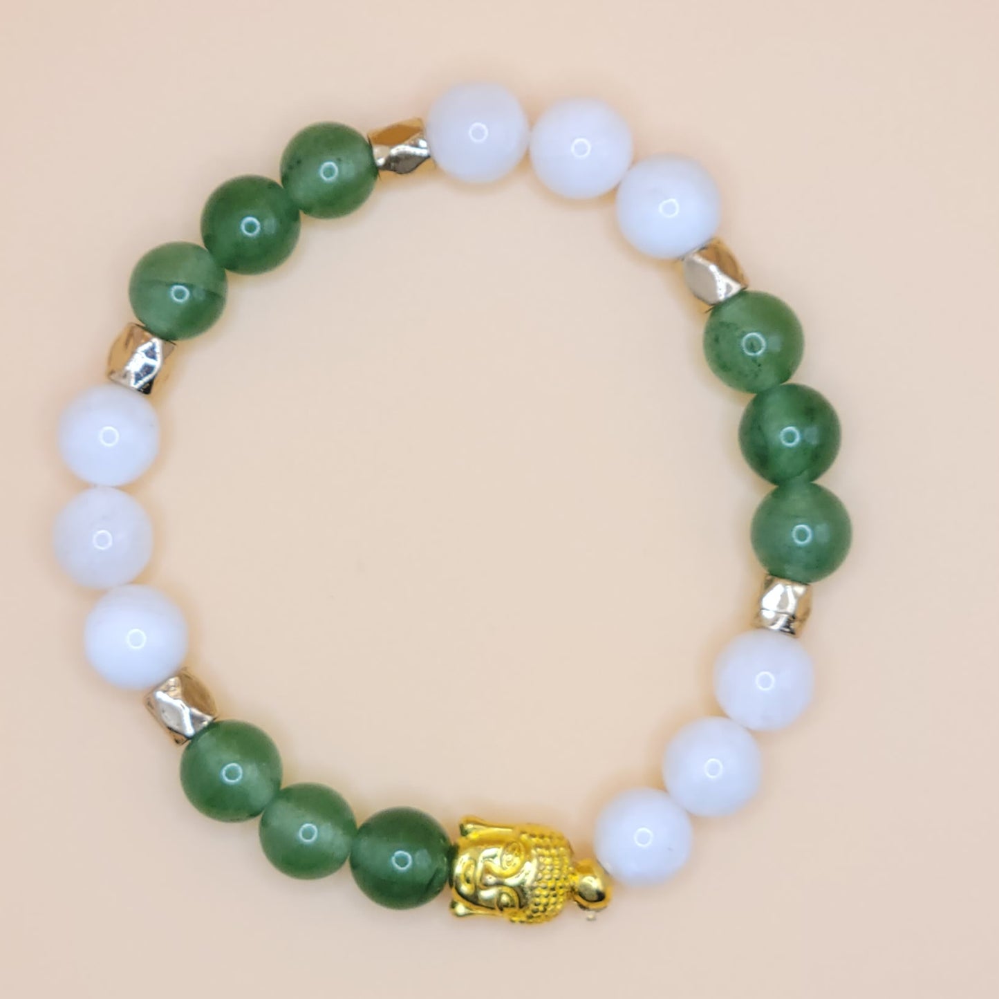 White Jade and Green Aventurine Gemstone Bracelet