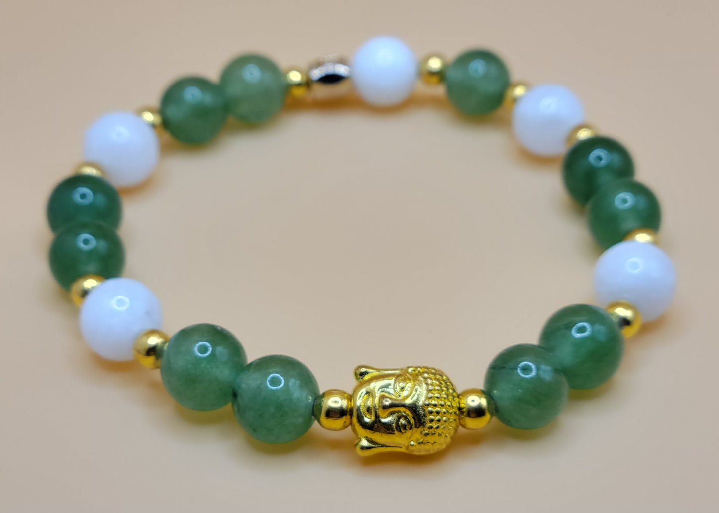 White Jade and Green Aventurine Gemstone Bracelet