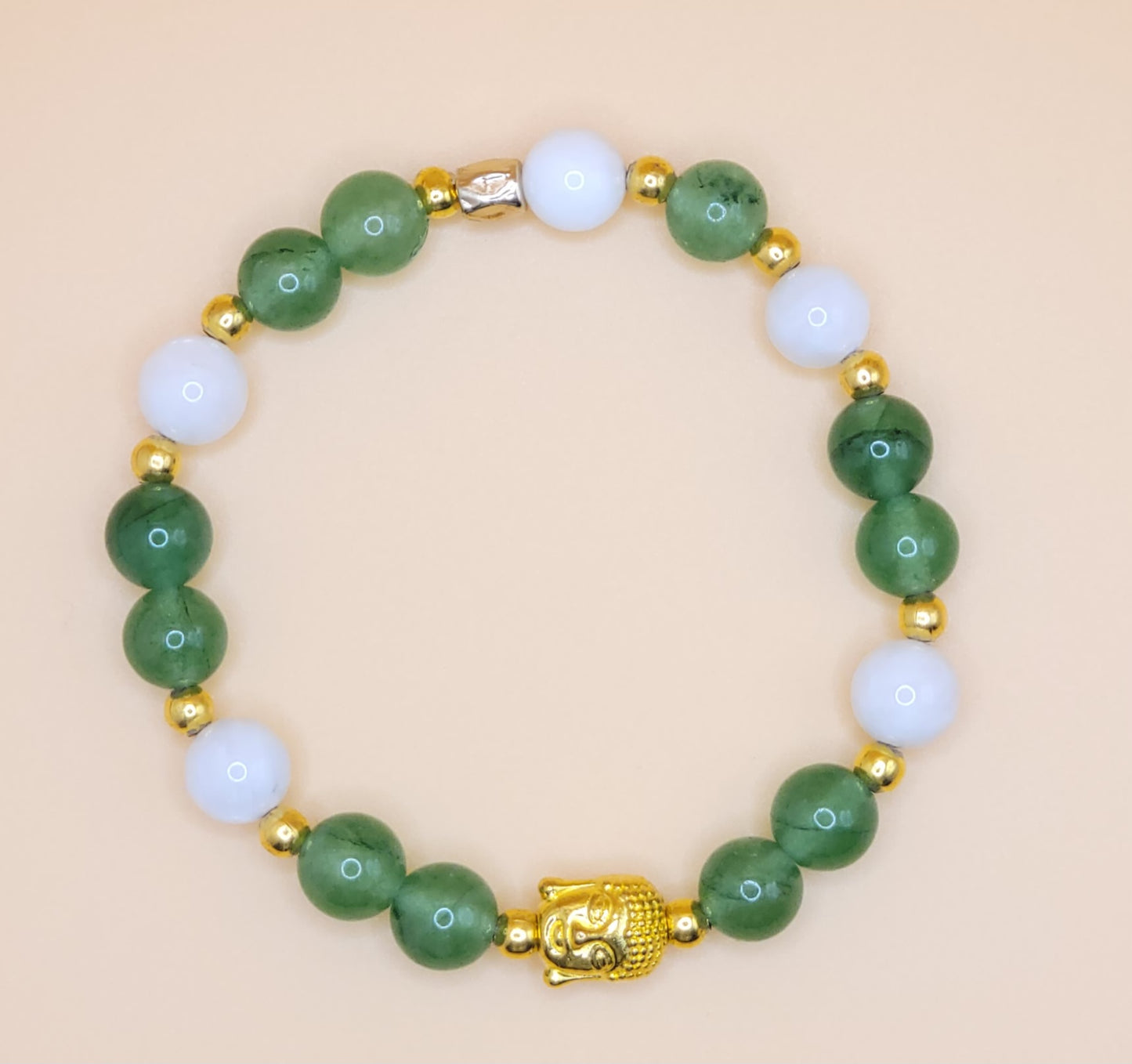 White Jade and Green Aventurine Gemstone Bracelet