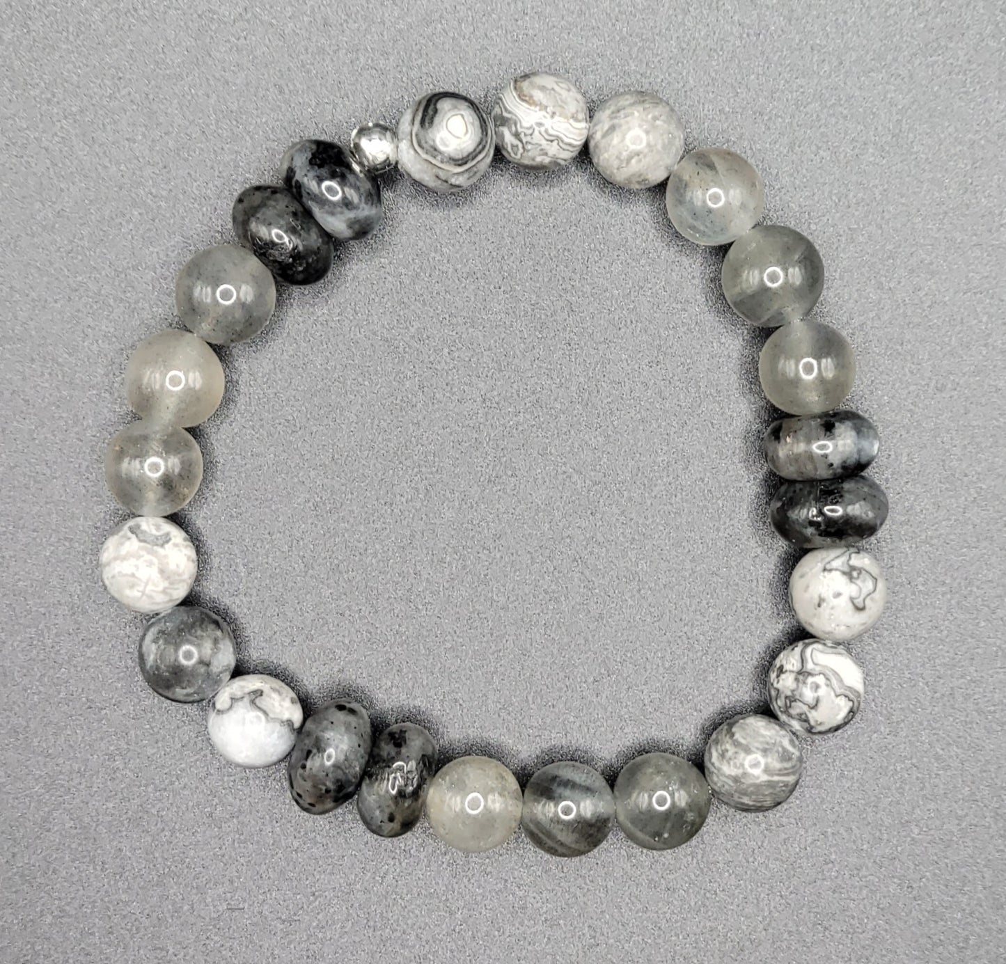 Labradorite, Larvikite and Map Jasper Gemstone Bead Bracelet