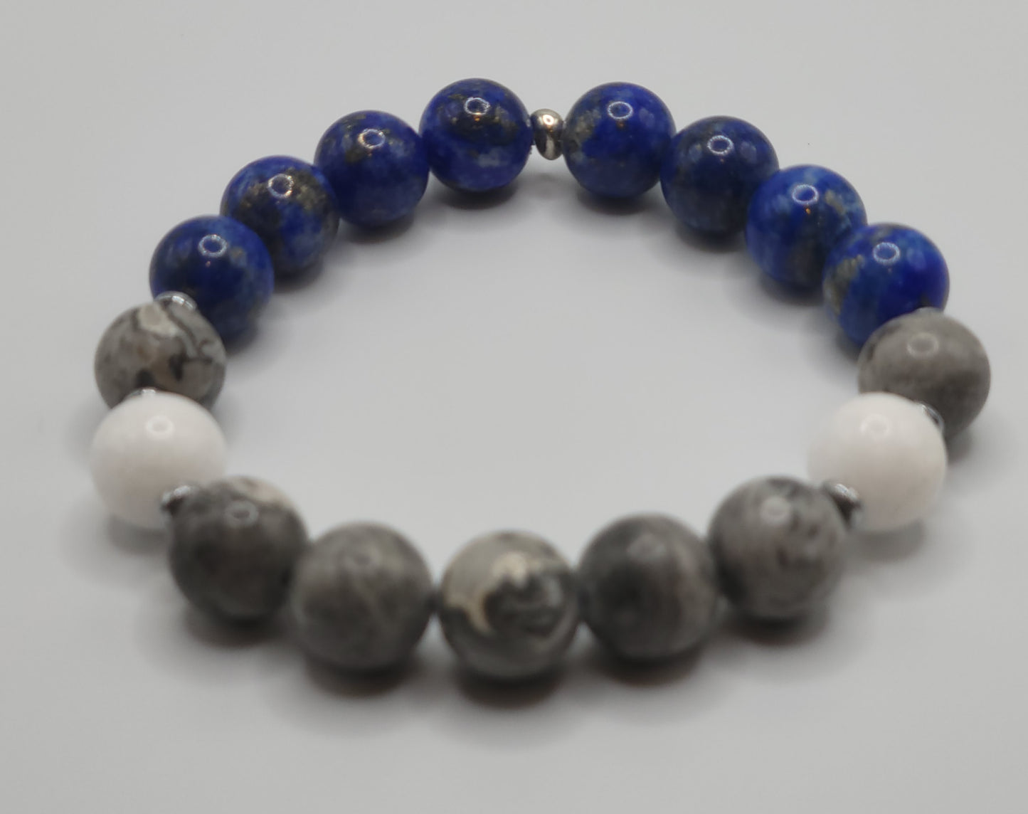 Blue Lapis, Map Jasper and Moonstone Gemstone Bead Bracelet