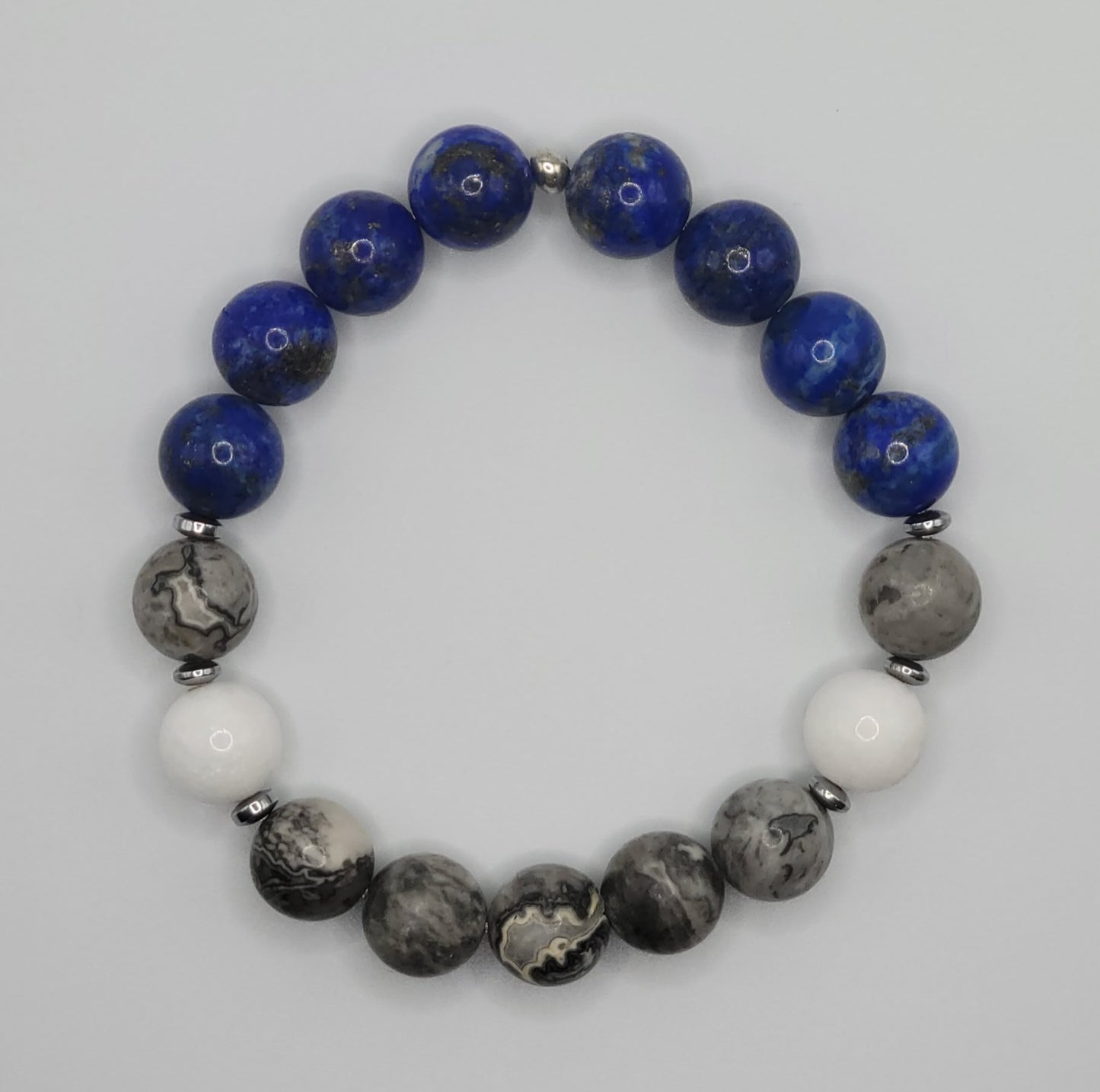 Blue Lapis, Map Jasper and Moonstone Gemstone Bead Bracelet