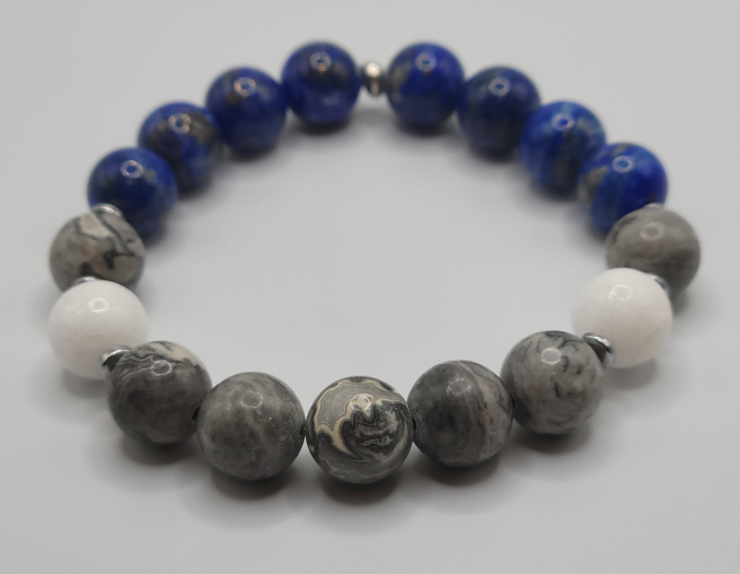 Blue Lapis, Map Jasper and Moonstone Gemstone Bead Bracelet