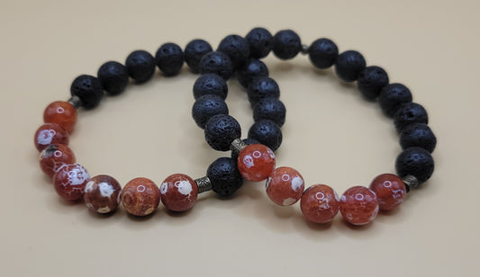 Lava and Fire Agate Gemstone Bead Bracelet