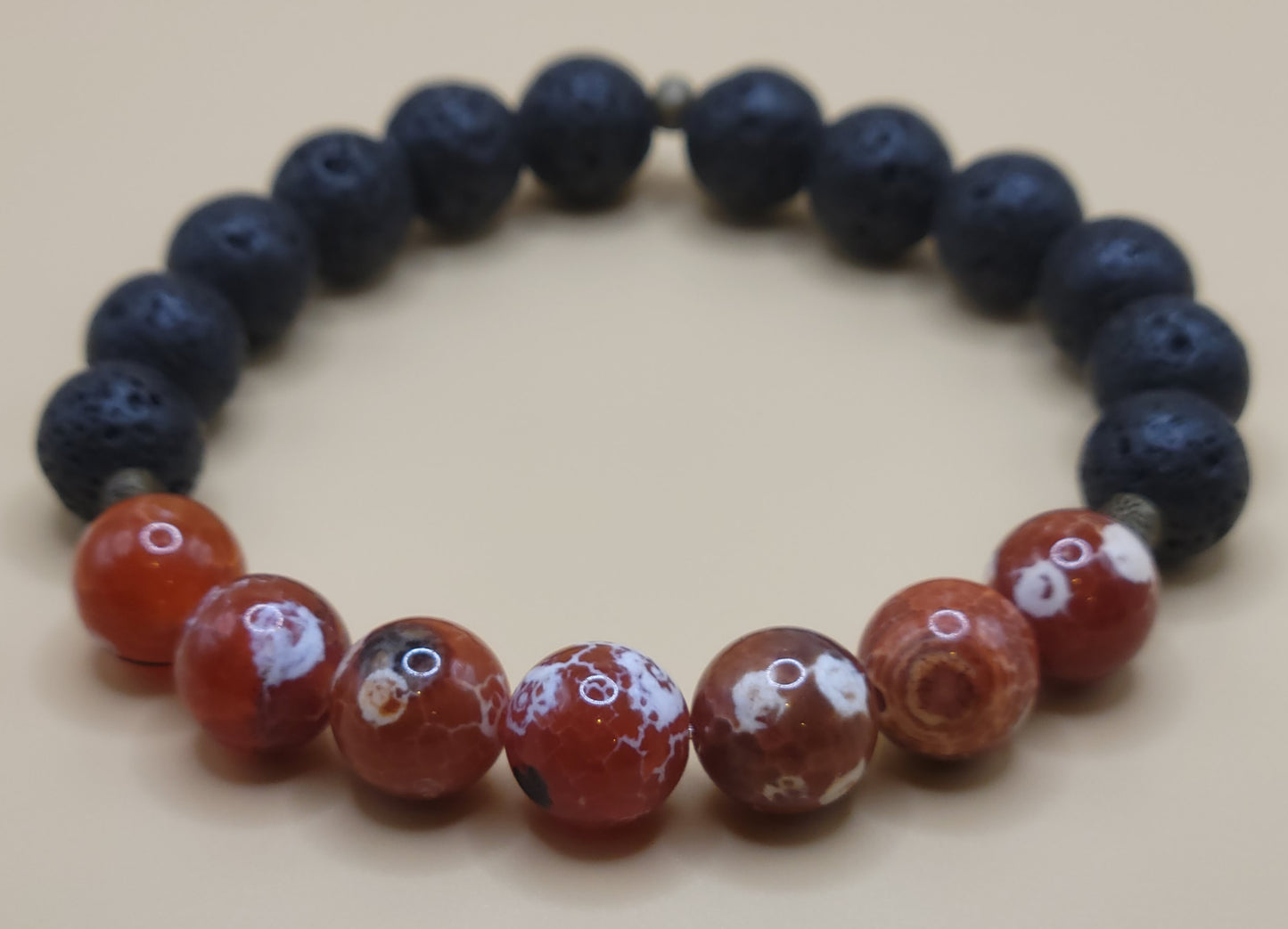 Lava and Fire Agate Gemstone Bead Bracelet