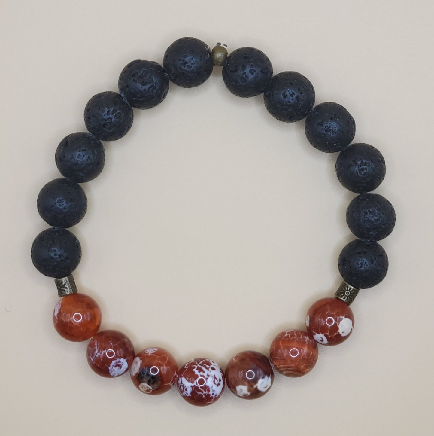 Lava and Fire Agate Gemstone Bead Bracelet