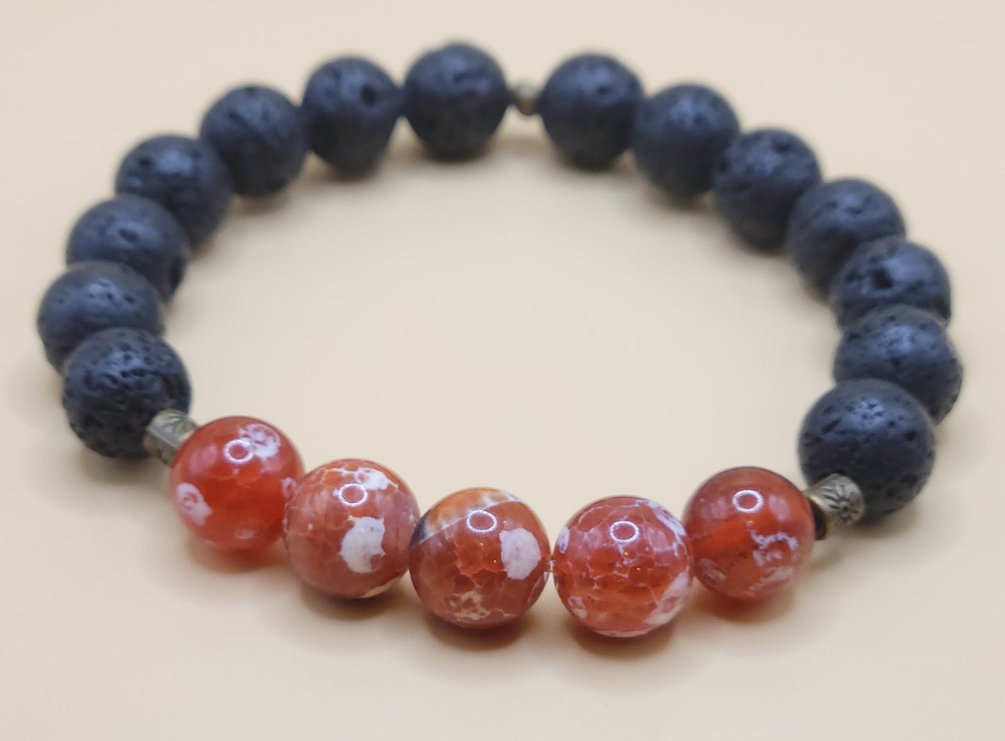 Lava and Fire Agate Gemstone Bead Bracelet