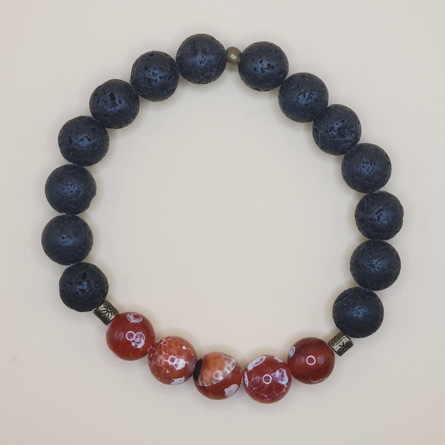 Lava and Fire Agate Gemstone Bead Bracelet