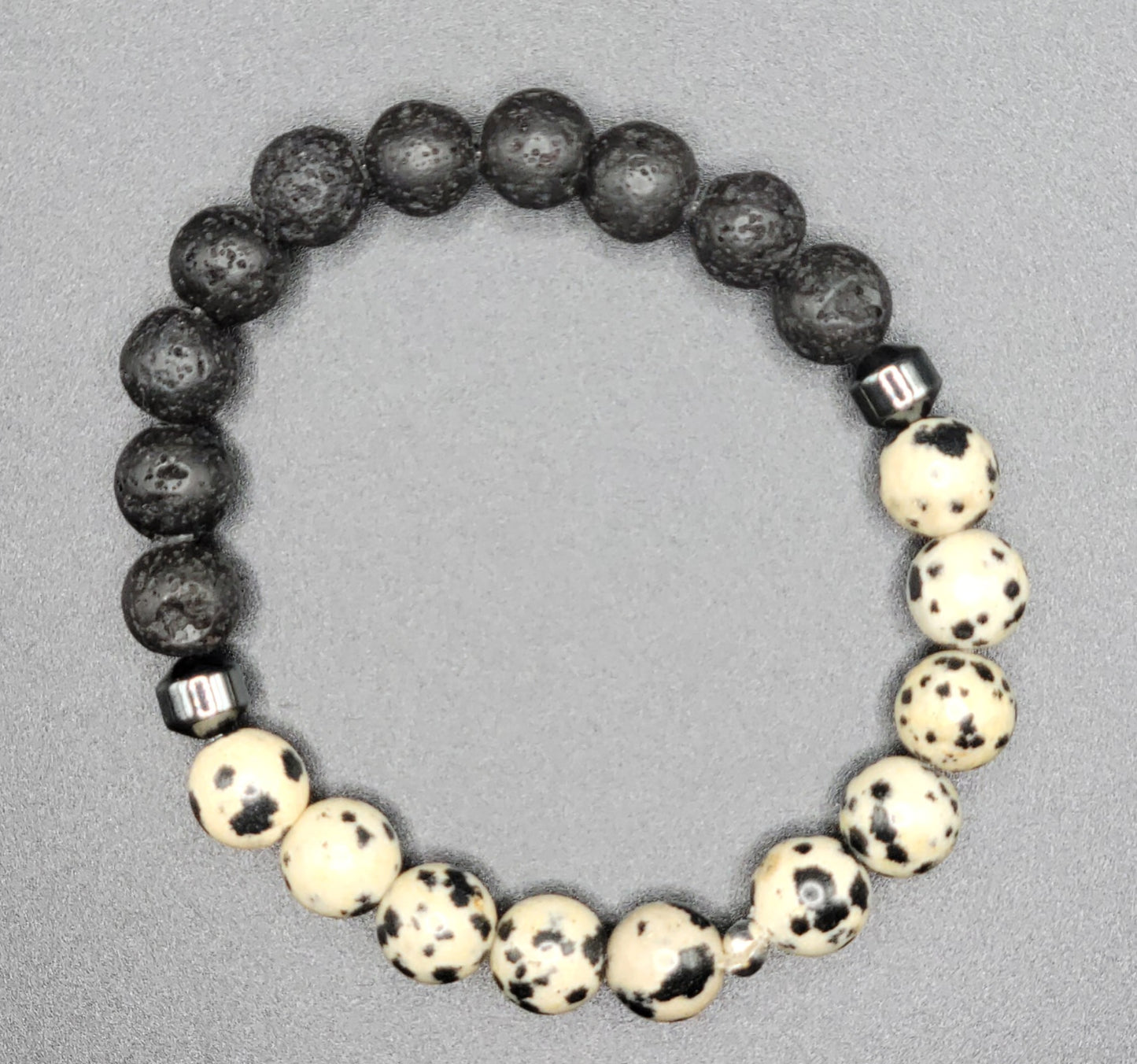 Dalmation Jasper and Black Lava Gemstone Bracelet