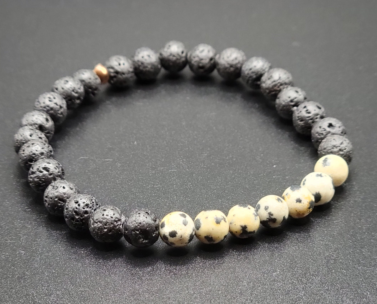 Dalmation Jasper and Black Lava Gemstone Bracelet