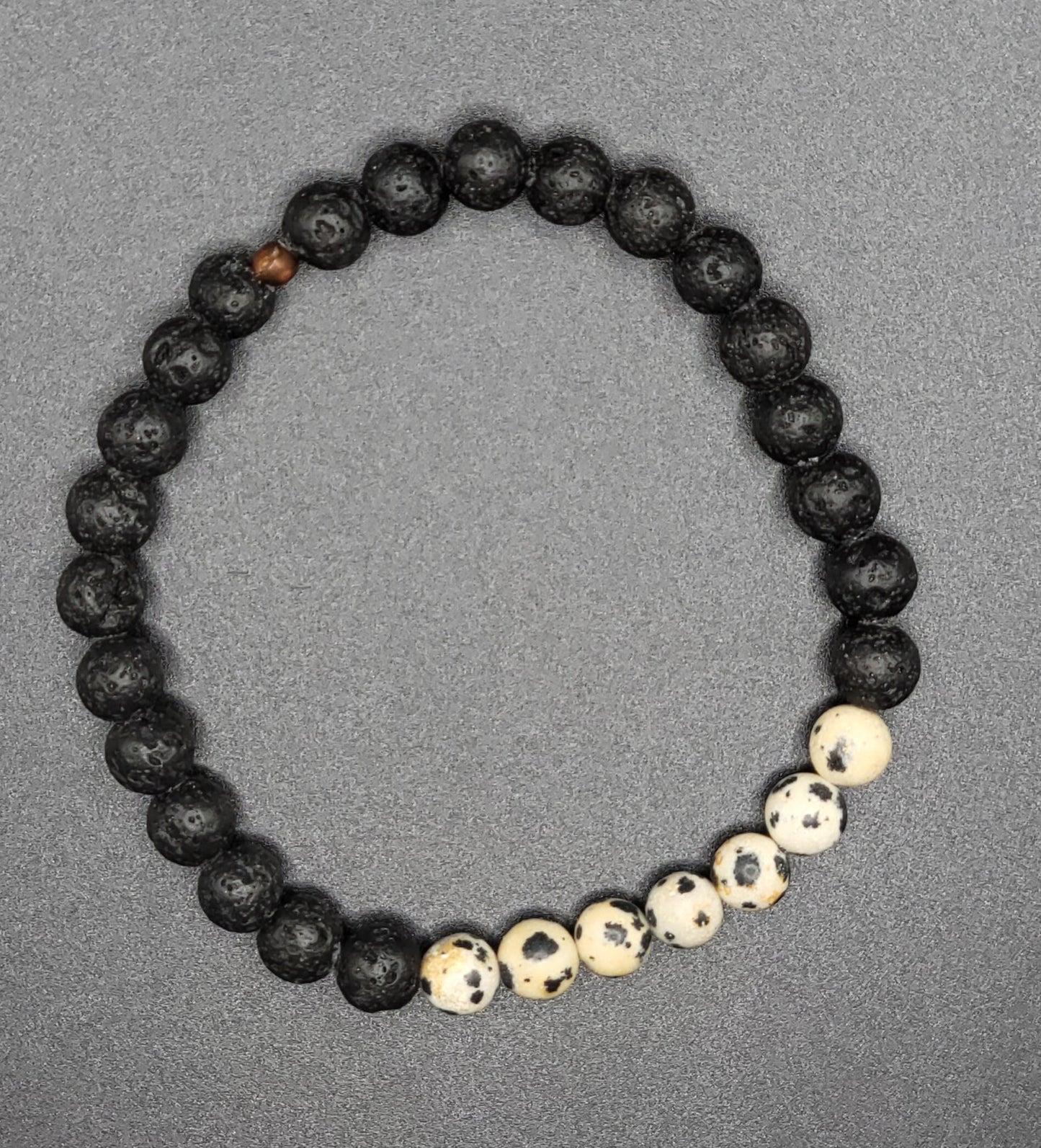 Dalmation Jasper and Black Lava Gemstone Bracelet