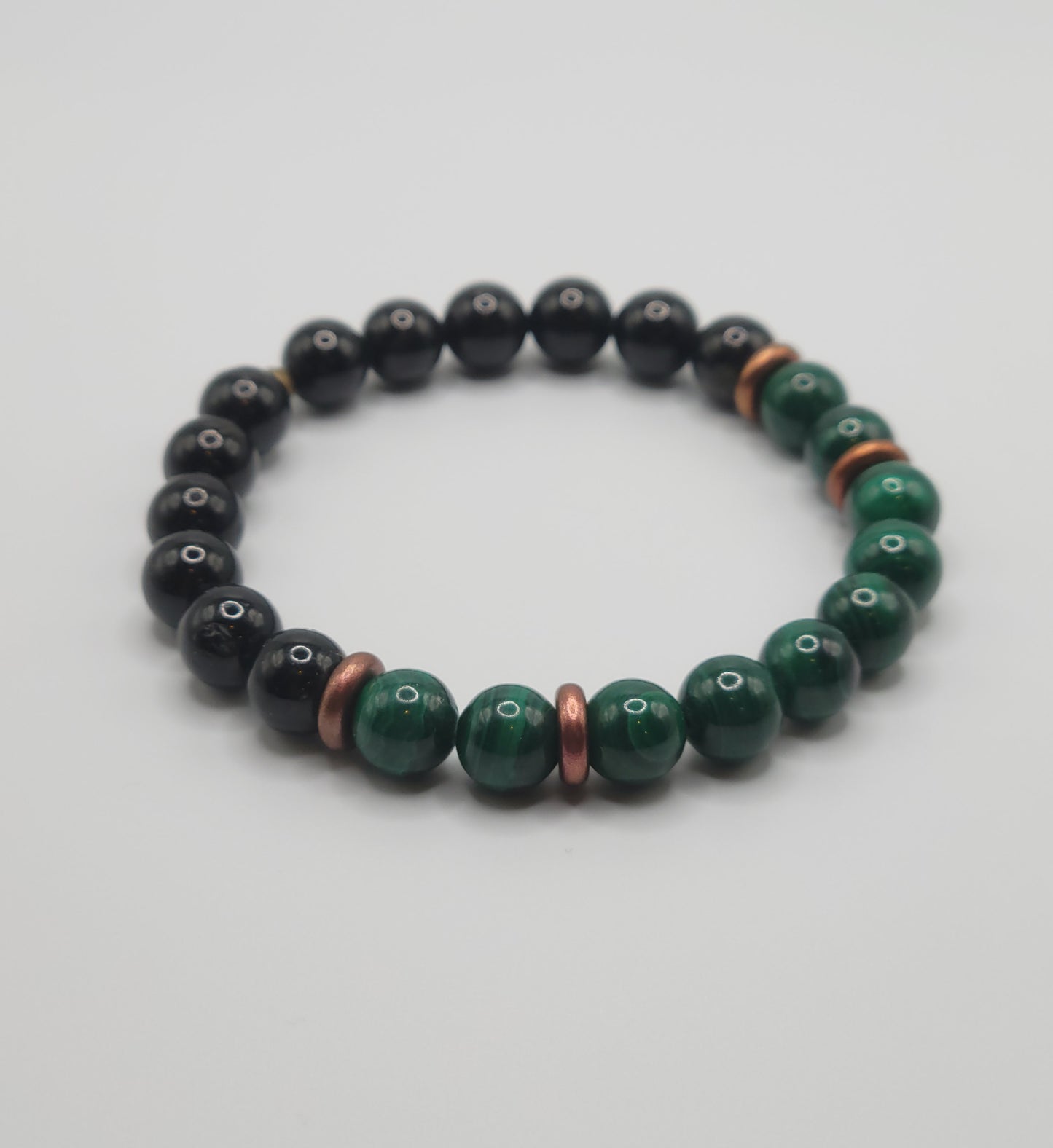 Malachite and Black Obsidian Gemstone Bead Bracelet