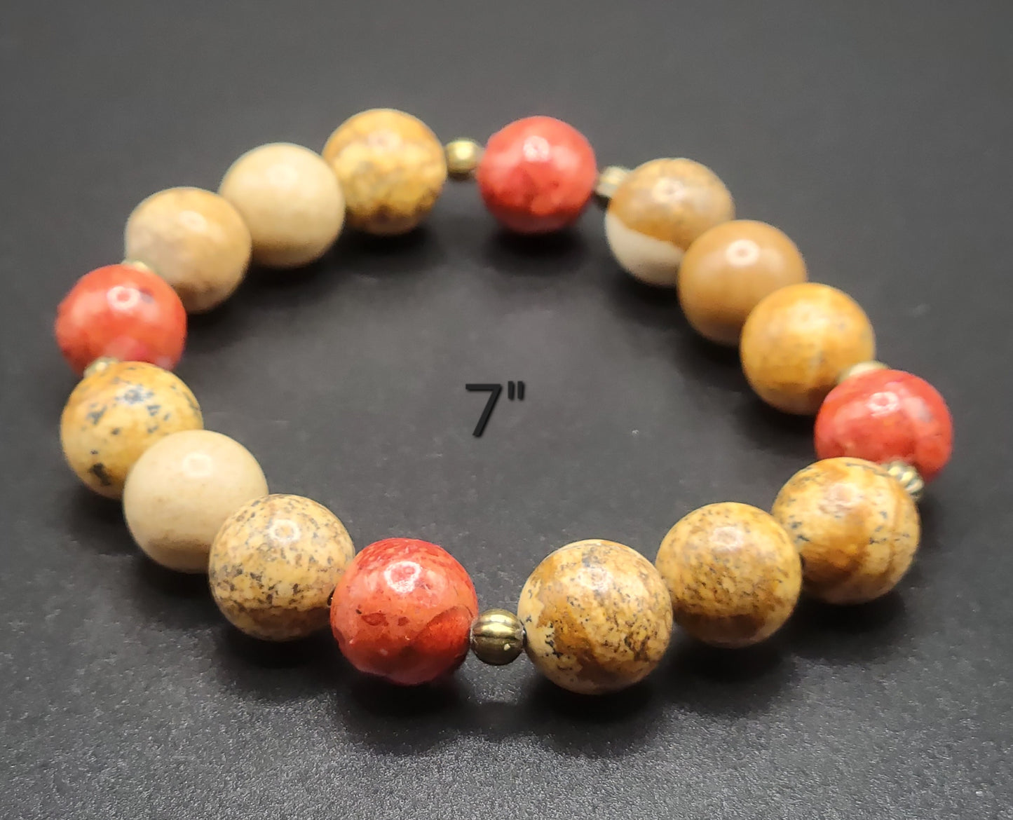 Picture Jasper and Burnt Orange Glass Gemstone Bead Bracelet