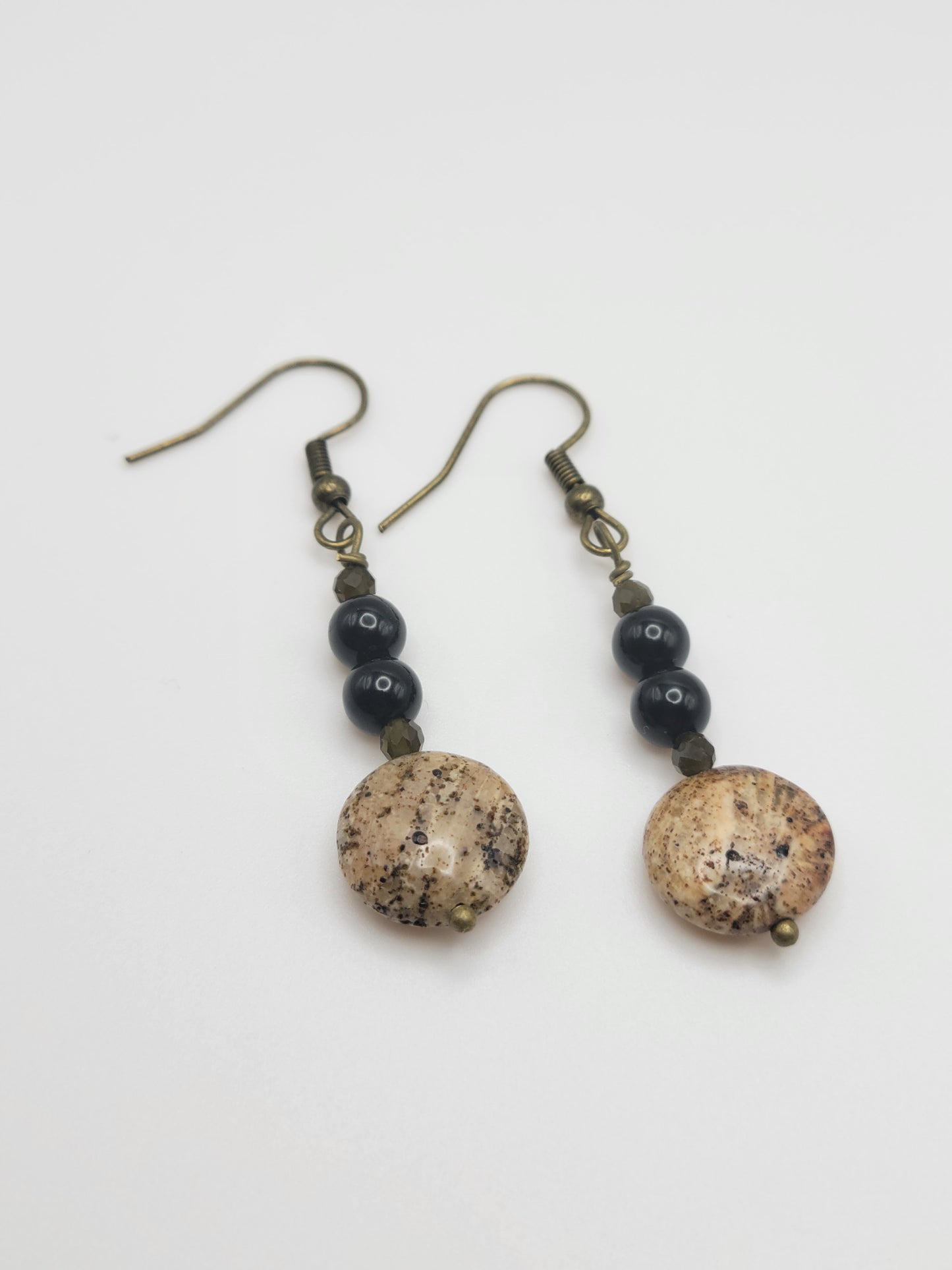 Pietersite Stone, Black Tourmaline and Jasper Drop Earrings