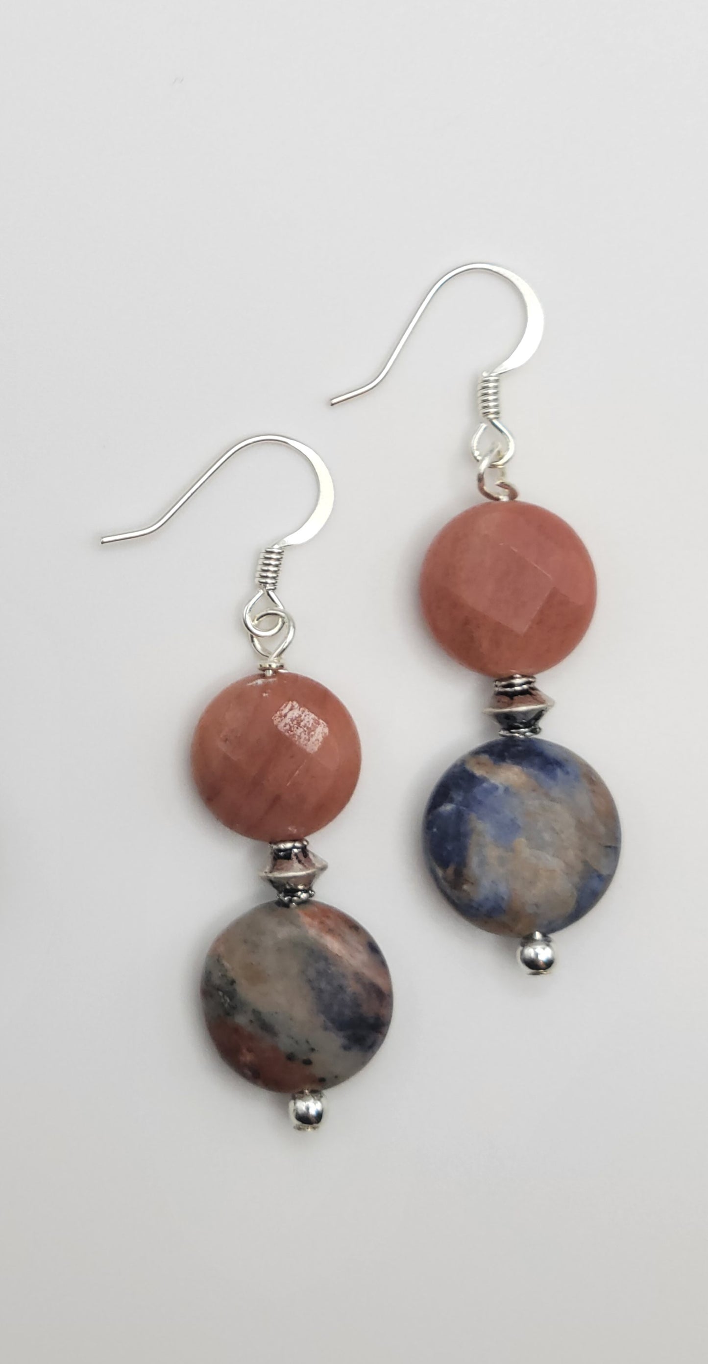 Orange and Blue Sodalite with Pink Aventurine Drop Earrings