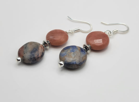 Orange and Blue Sodalite with Pink Aventurine Drop Earrings