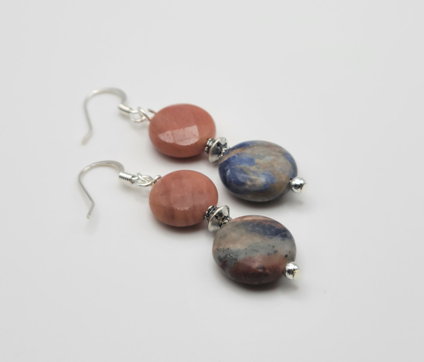 Orange and Blue Sodalite with Pink Aventurine Drop Earrings