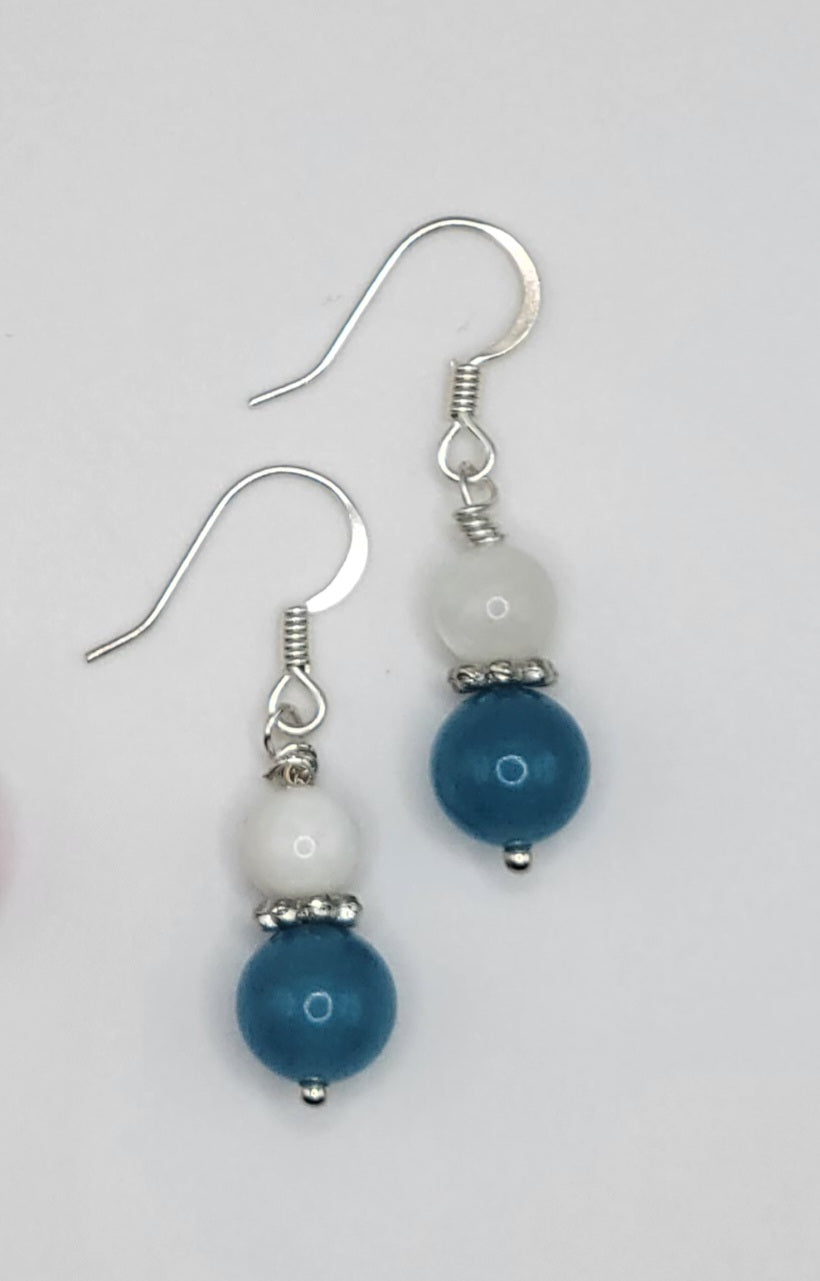 Blue Sponge Quartz and Moonstone Drop Earrings