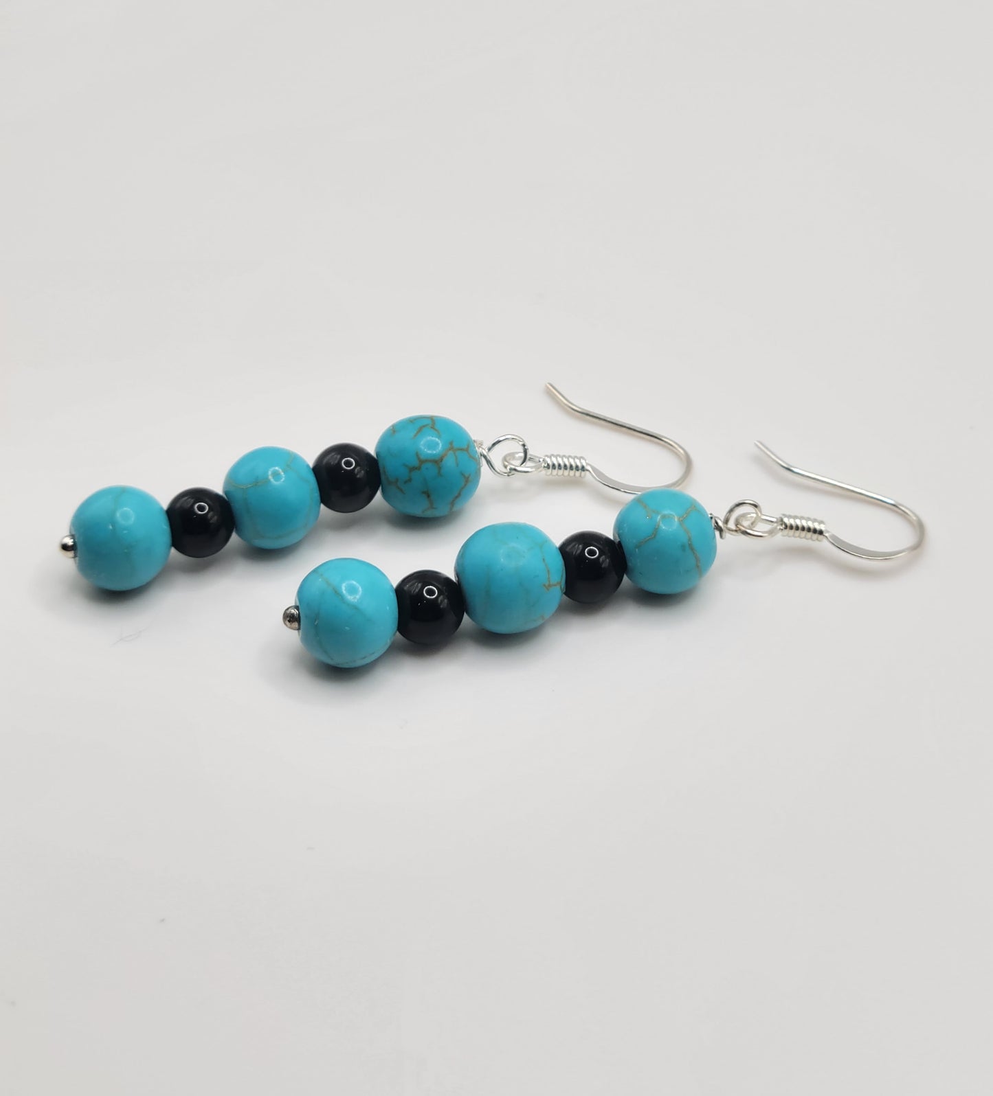 Blue Howlite and Black Tourmaline Drop Earrings