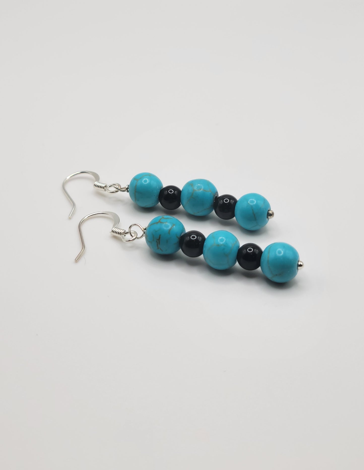 Blue Howlite and Black Tourmaline Drop Earrings