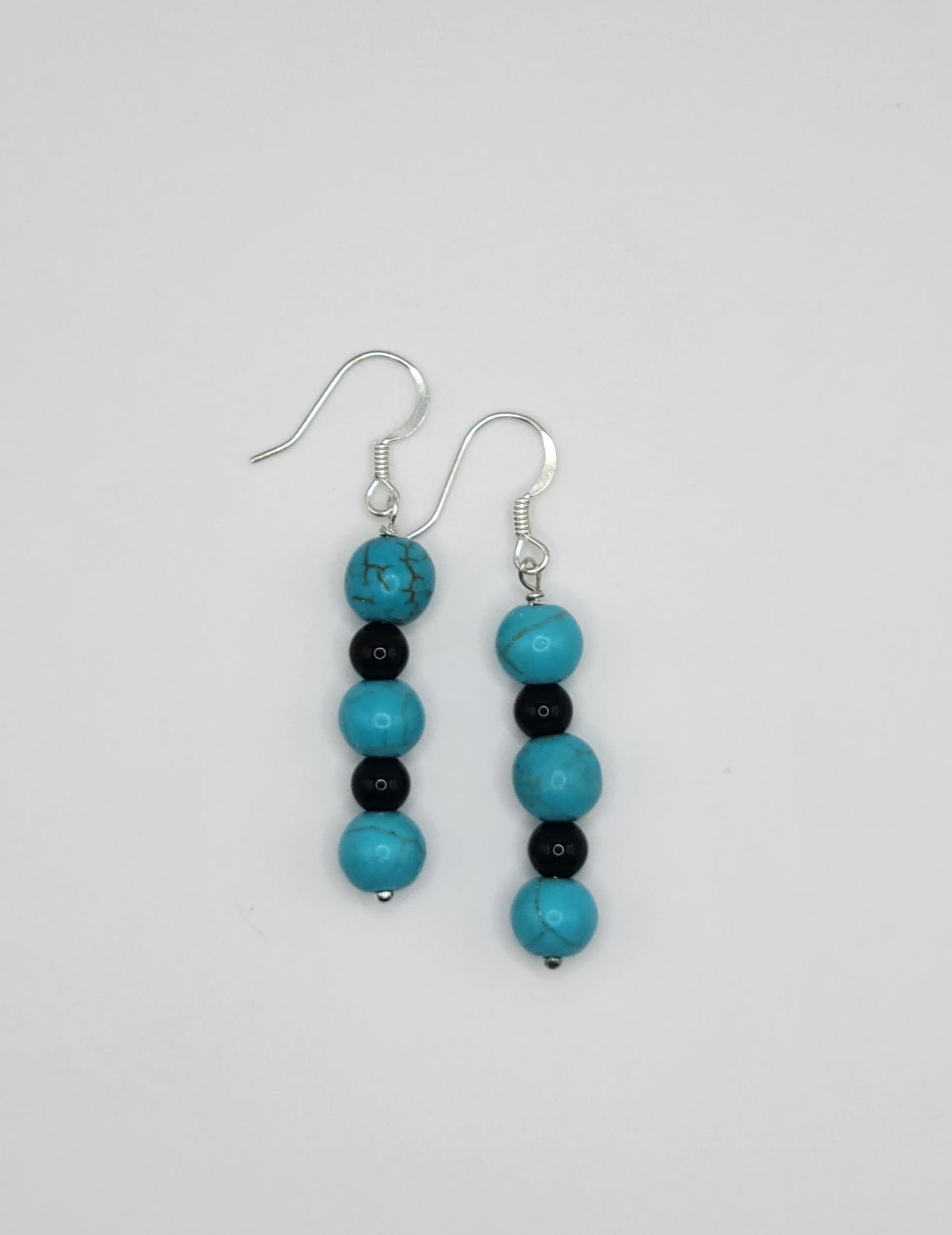 Blue Howlite and Black Tourmaline Drop Earrings