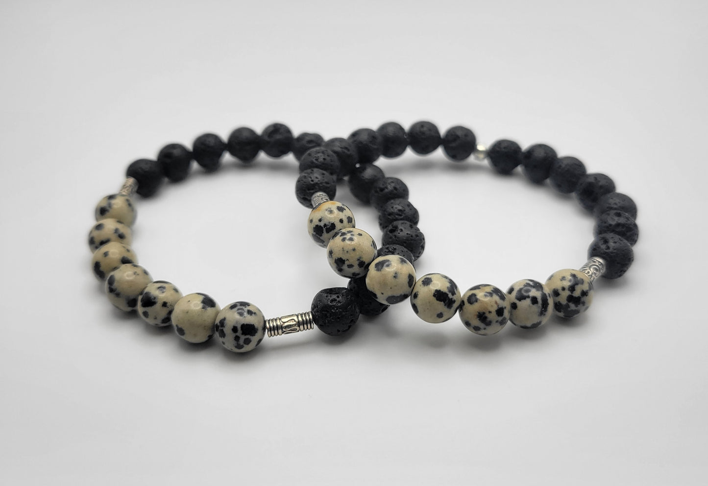 Dalmation Jasper and Black Lava Gemstone Bracelet