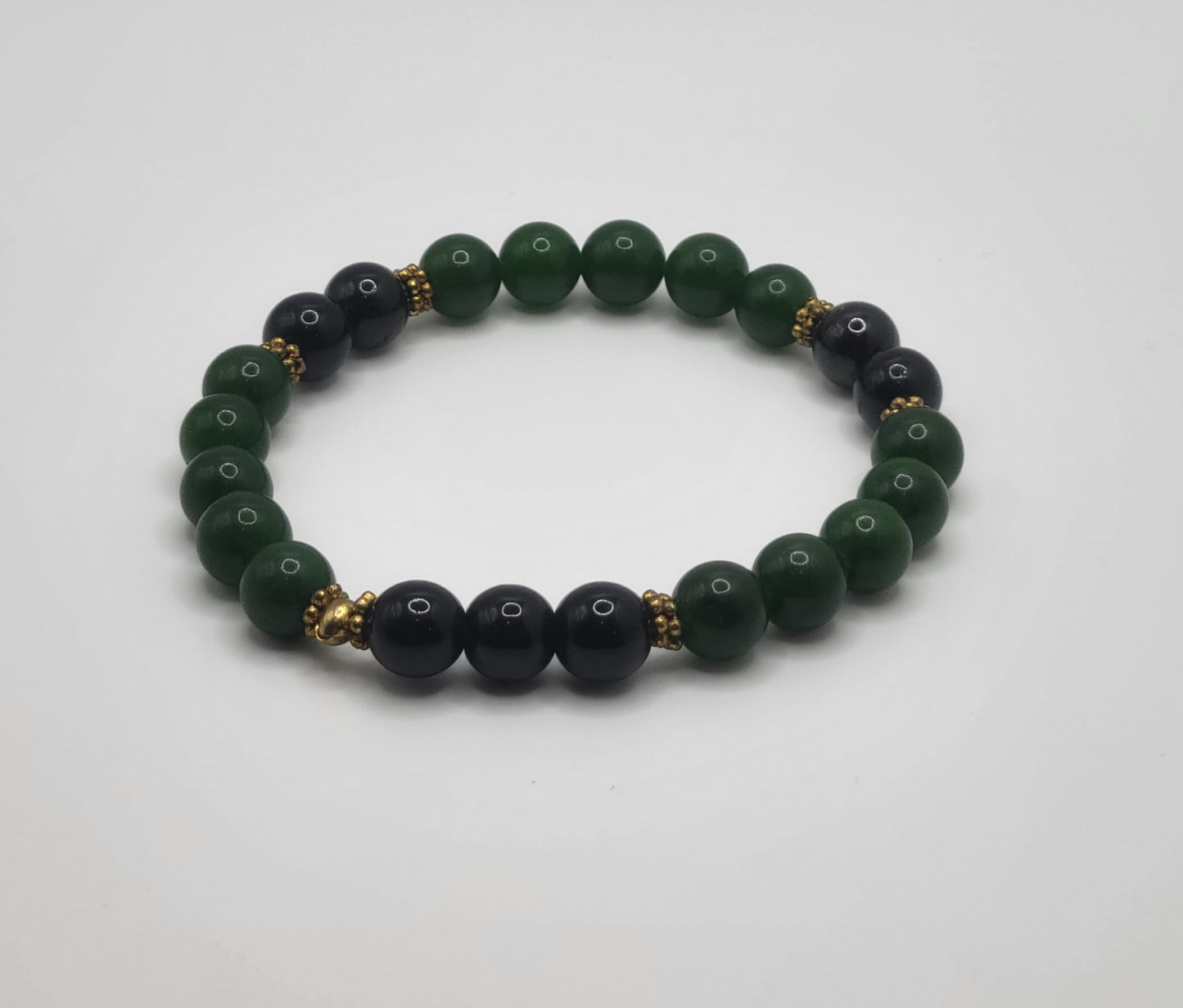 Green Glass and Black Tourmaline Gemstone Bracelet