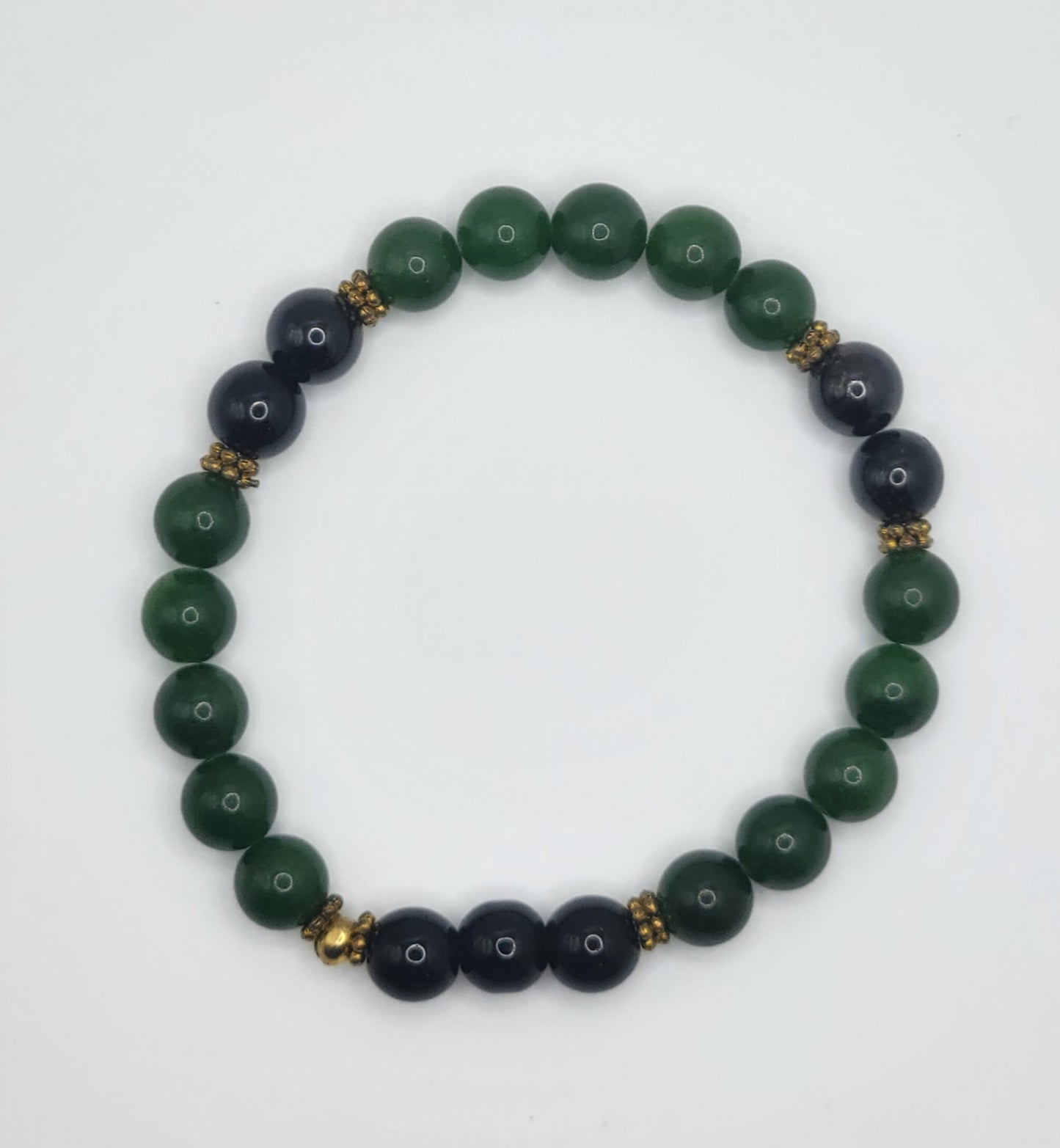 Green Glass and Black Tourmaline Gemstone Bracelet