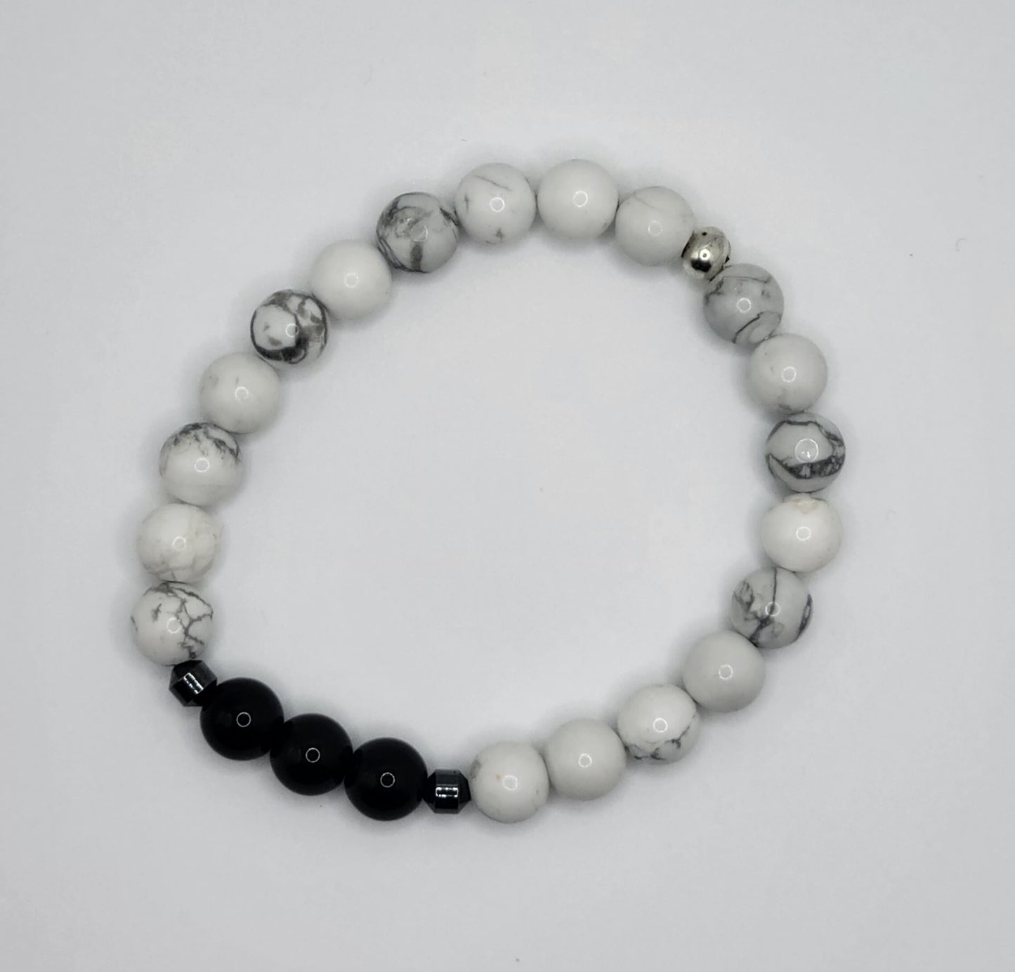 White Howlite and Black Tourmaline Gemstone Bracelet