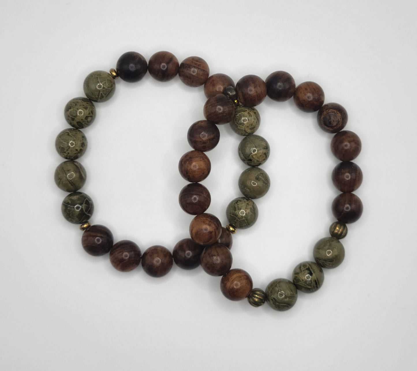 Rainforest Jasper Gemstone and Natural Wood Bead Bracelet