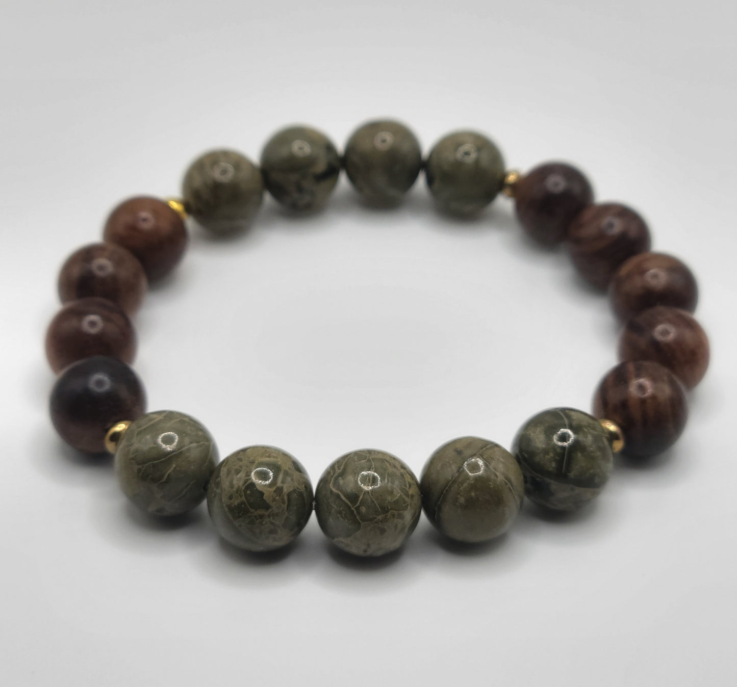 Rainforest Jasper Gemstone and Natural Wood Bead Bracelet