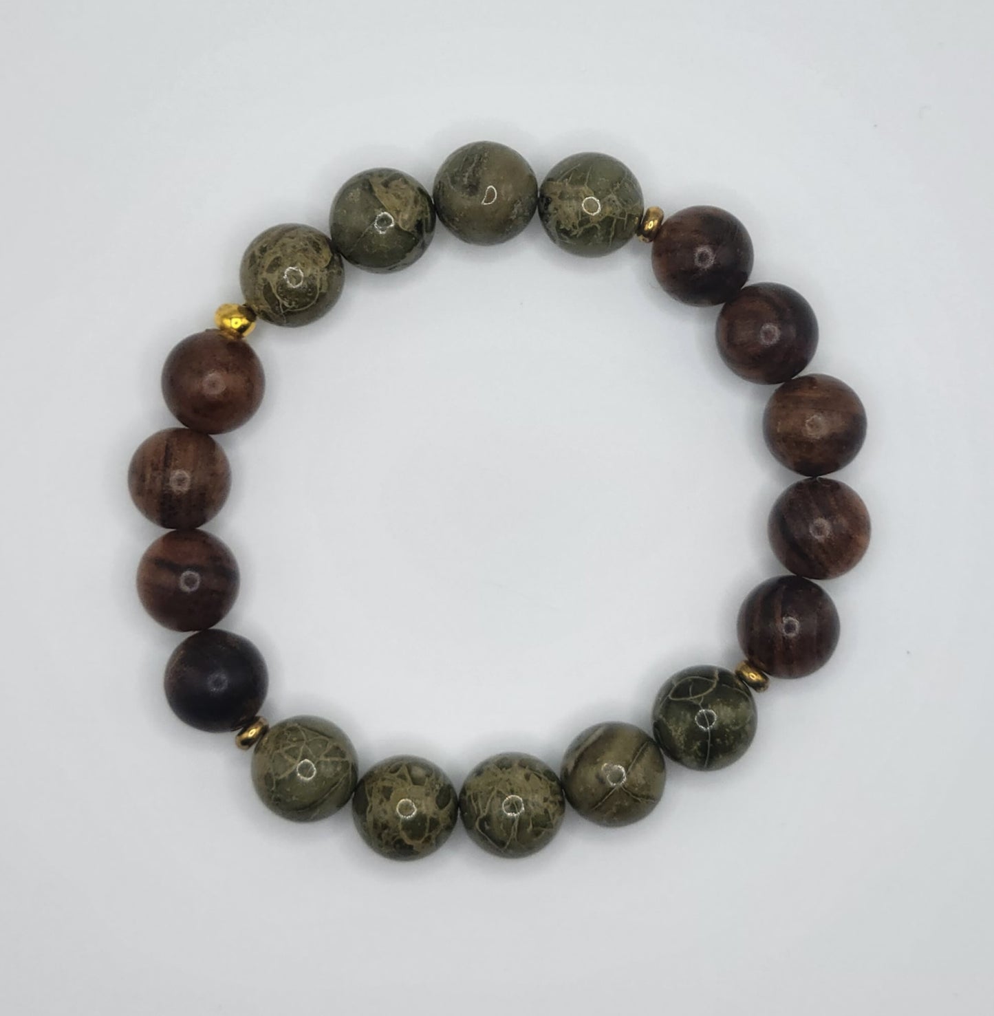 Rainforest Jasper Gemstone and Natural Wood Bead Bracelet