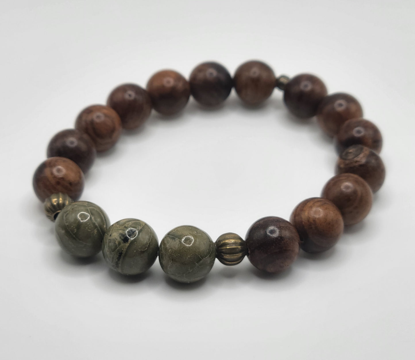 Rainforest Jasper Gemstone and Natural Wood Bead Bracelet