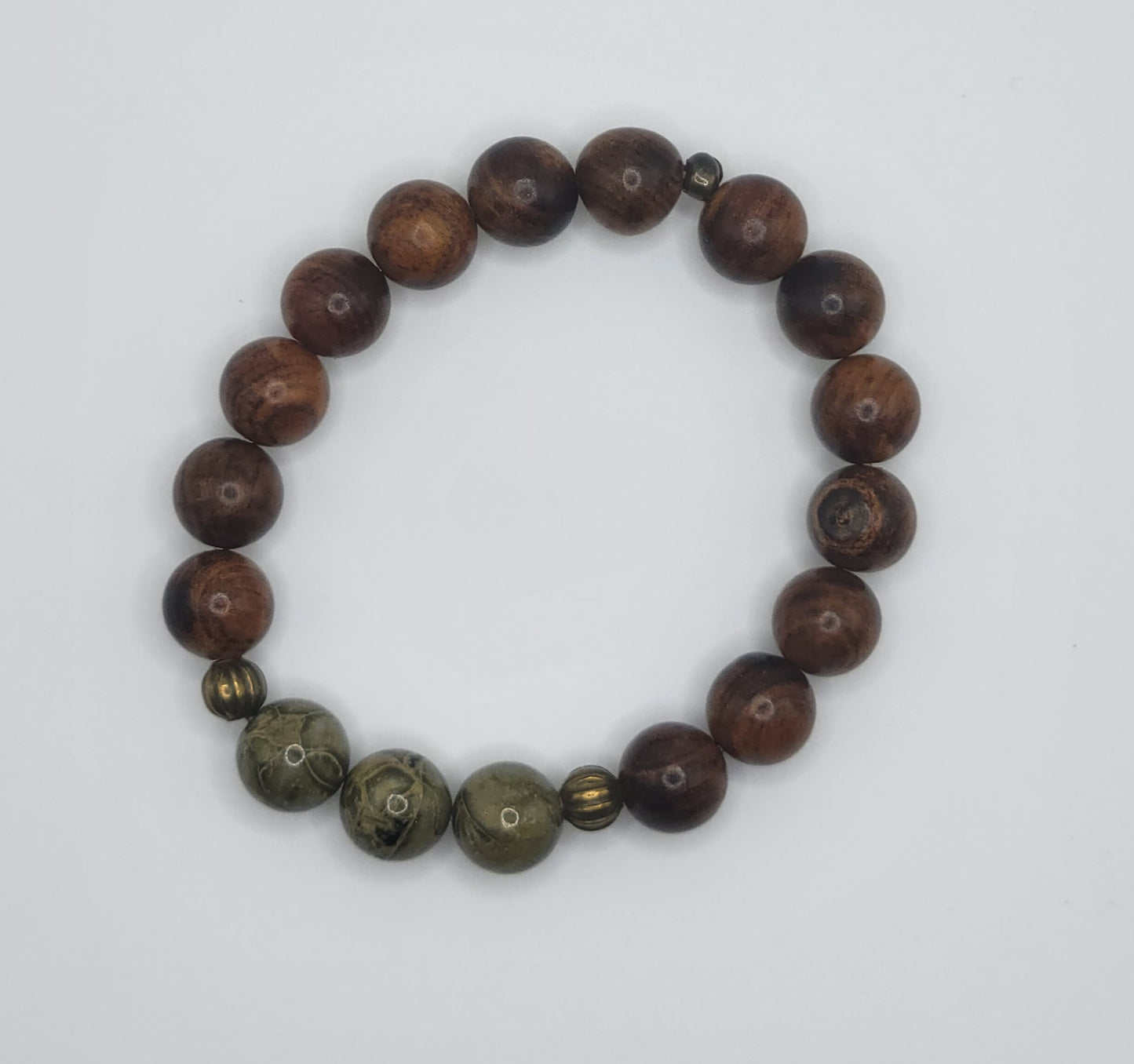 Rainforest Jasper Gemstone and Natural Wood Bead Bracelet