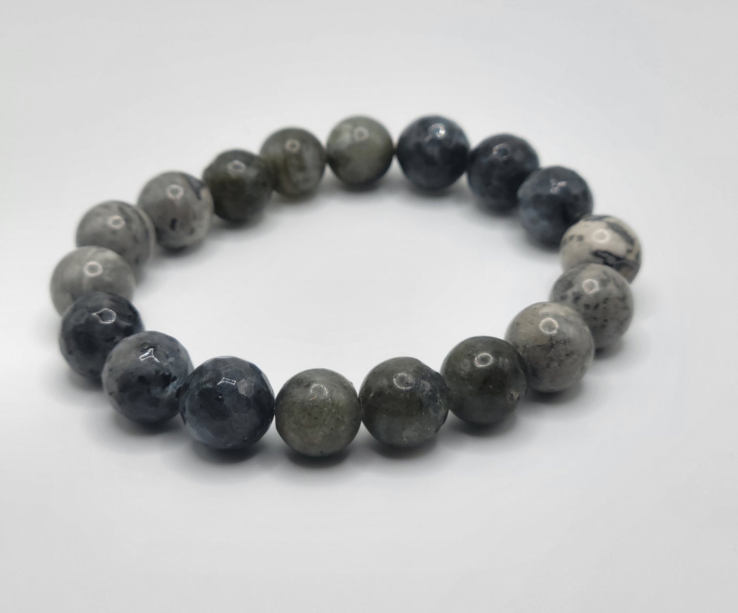 Labradorite, Larvikite and Map Jasper Gemstone Bead Bracelet