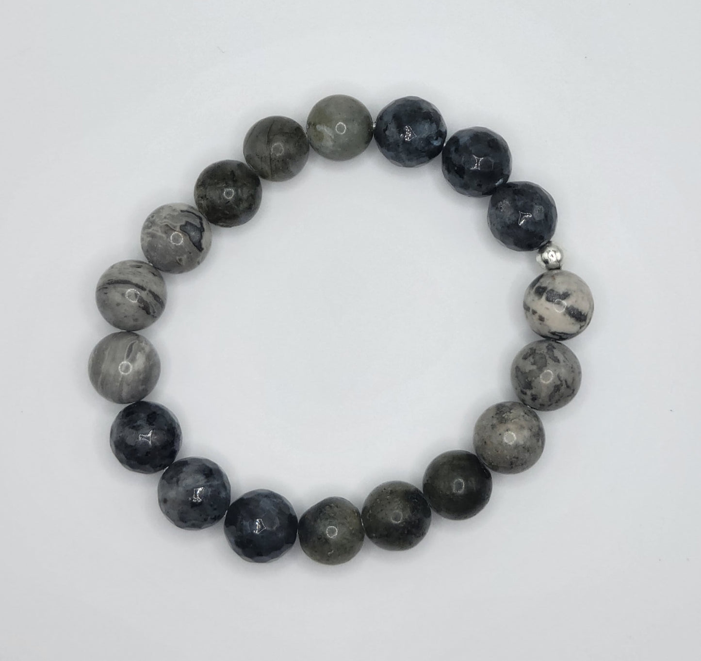 Labradorite, Larvikite and Map Jasper Gemstone Bead Bracelet