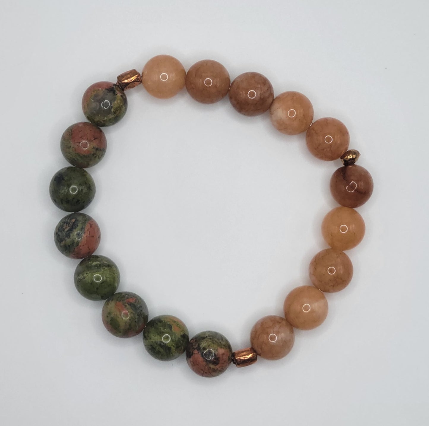 Sunstone and Unakite Gemstone Bead Bracelet