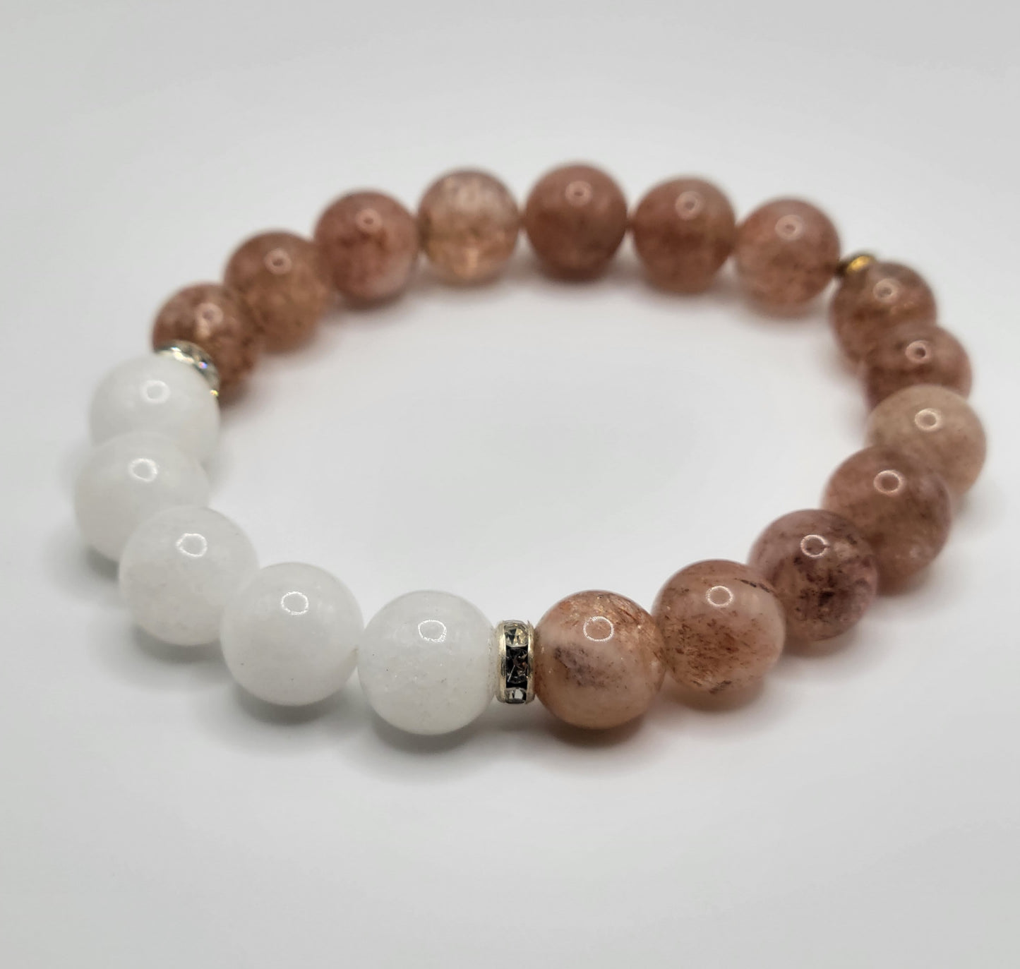 Lattice Sunstone and White Jade Gemstone Bead Bracelet