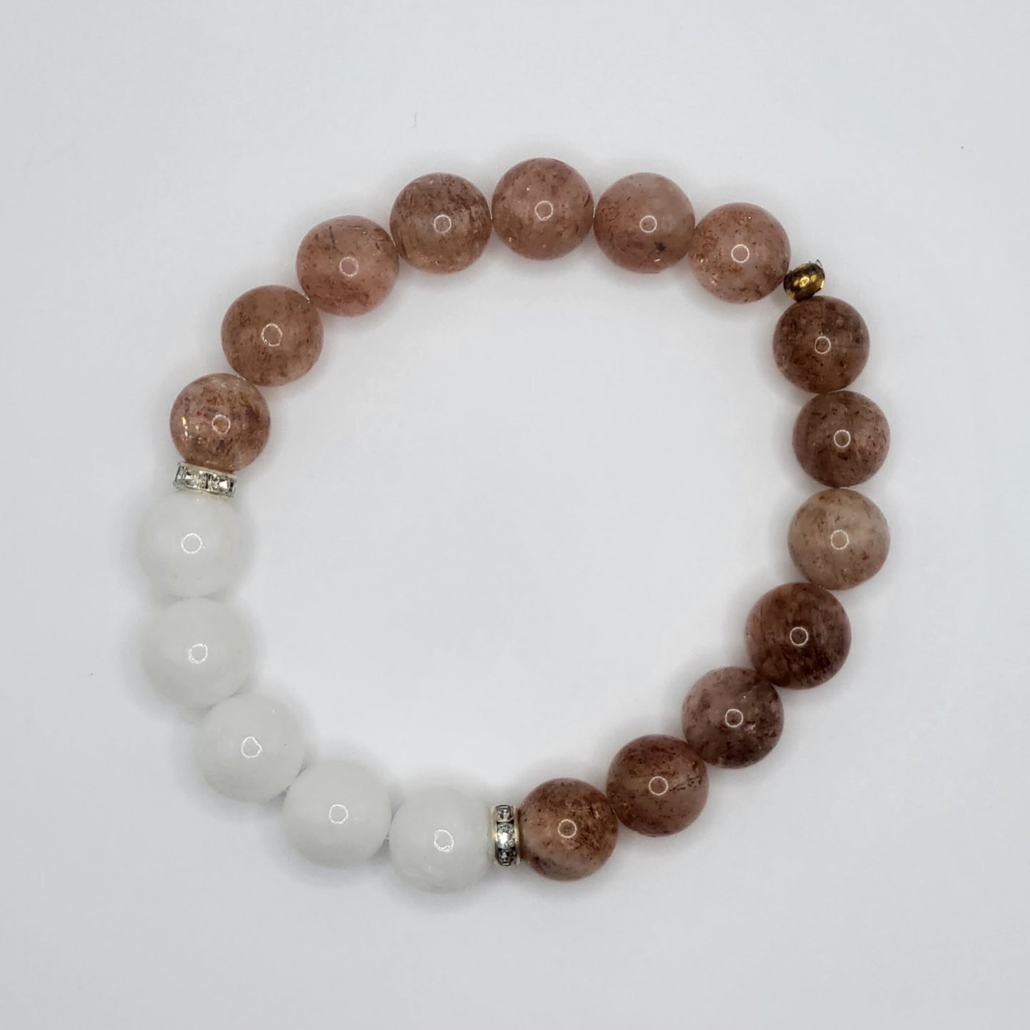 Lattice Sunstone and White Jade Gemstone Bead Bracelet