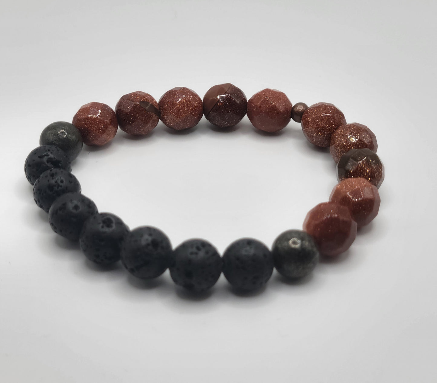 Goldstone and Black Lava Gemstone Bead Bracelet