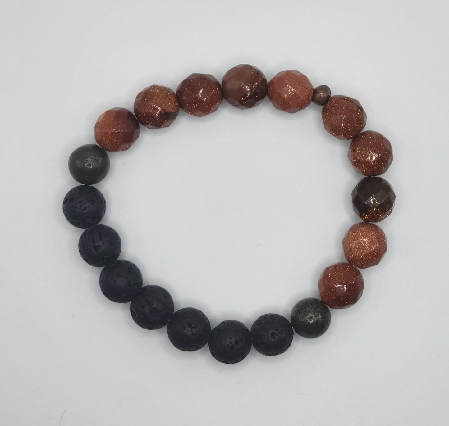 Goldstone and Black Lava Gemstone Bead Bracelet