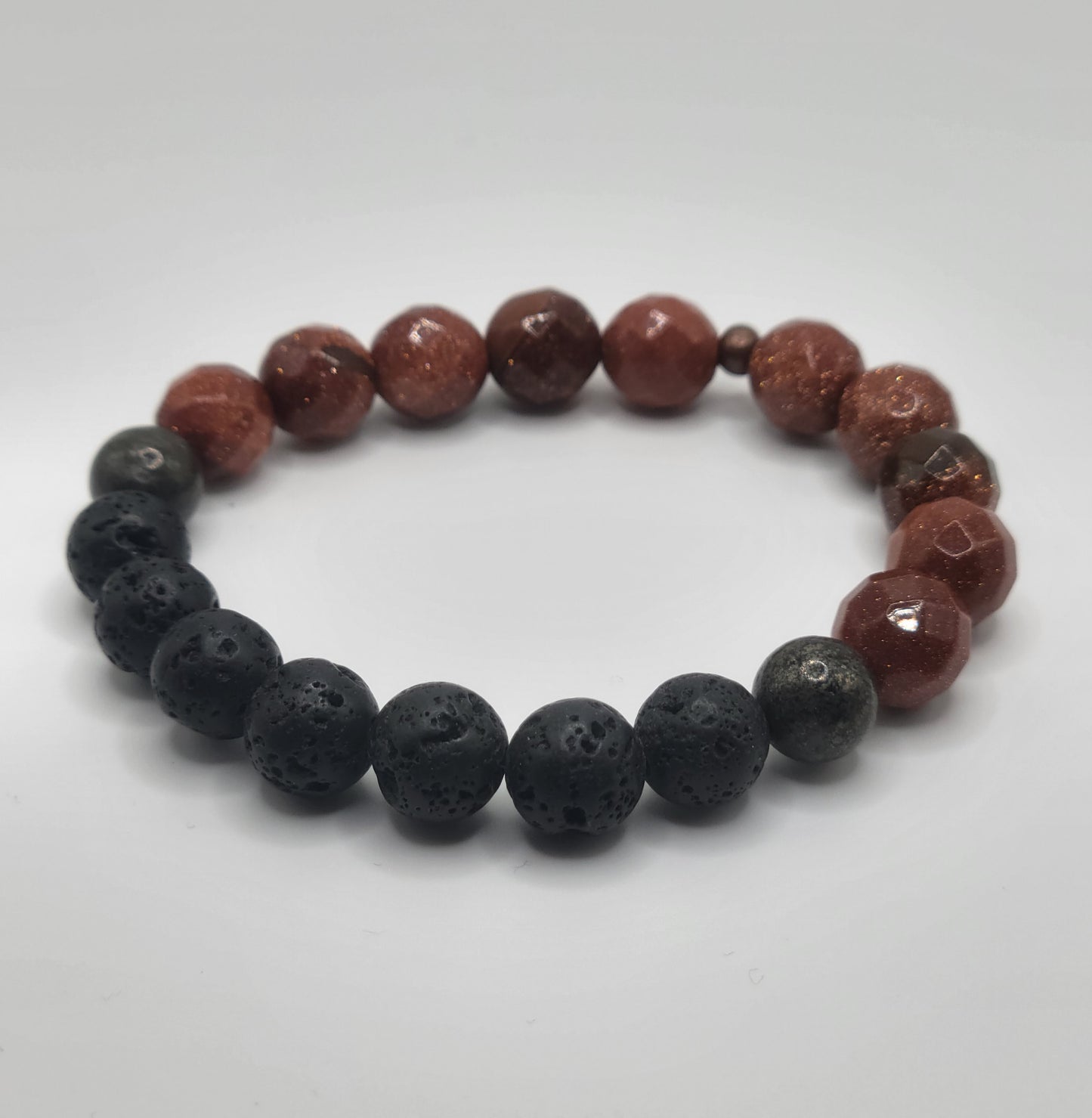 Goldstone and Black Lava Gemstone Bead Bracelet