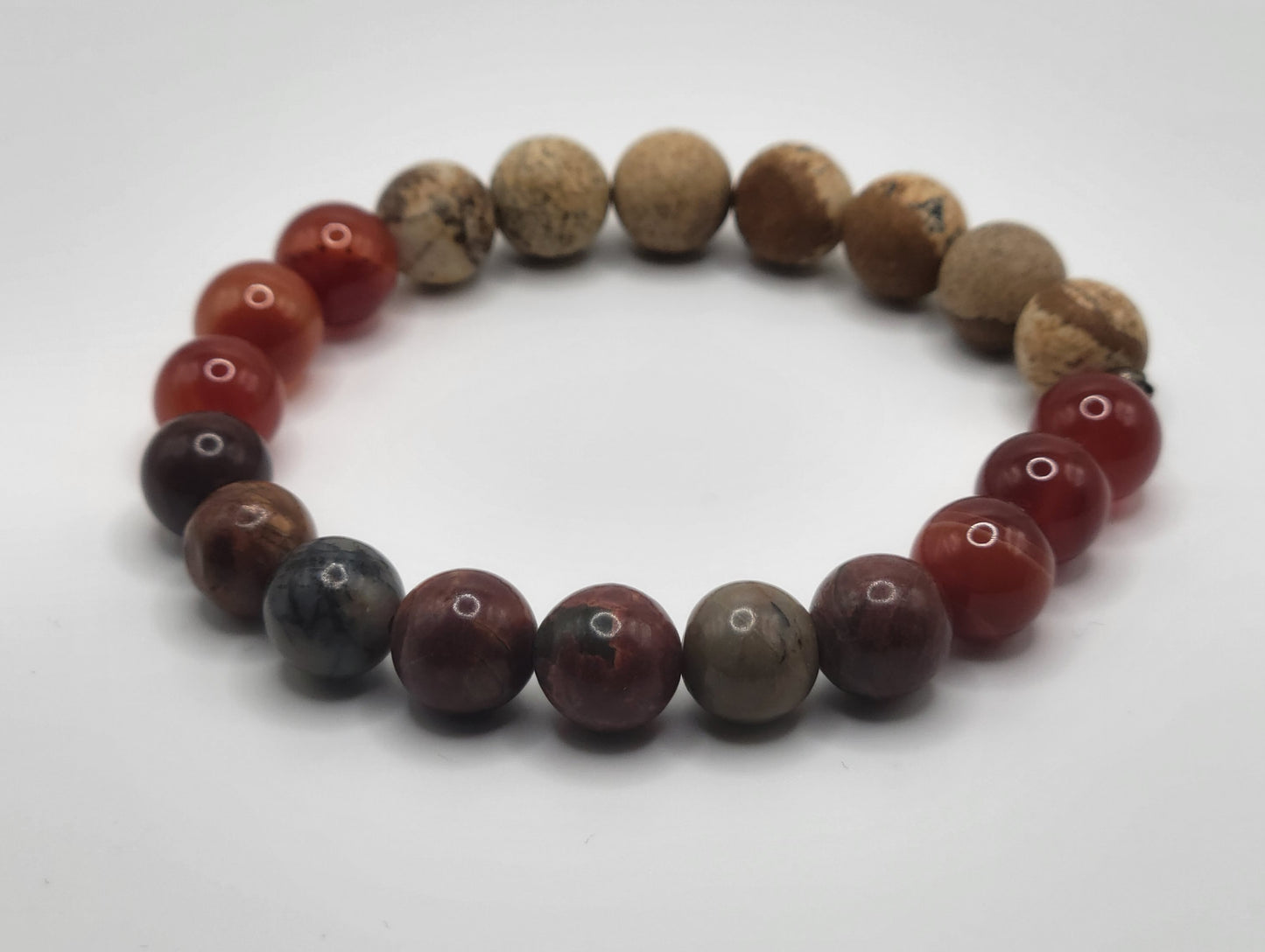 Picture Jasper, Red Creek Jasper and Carnelian Gemstone Bead Bracelet