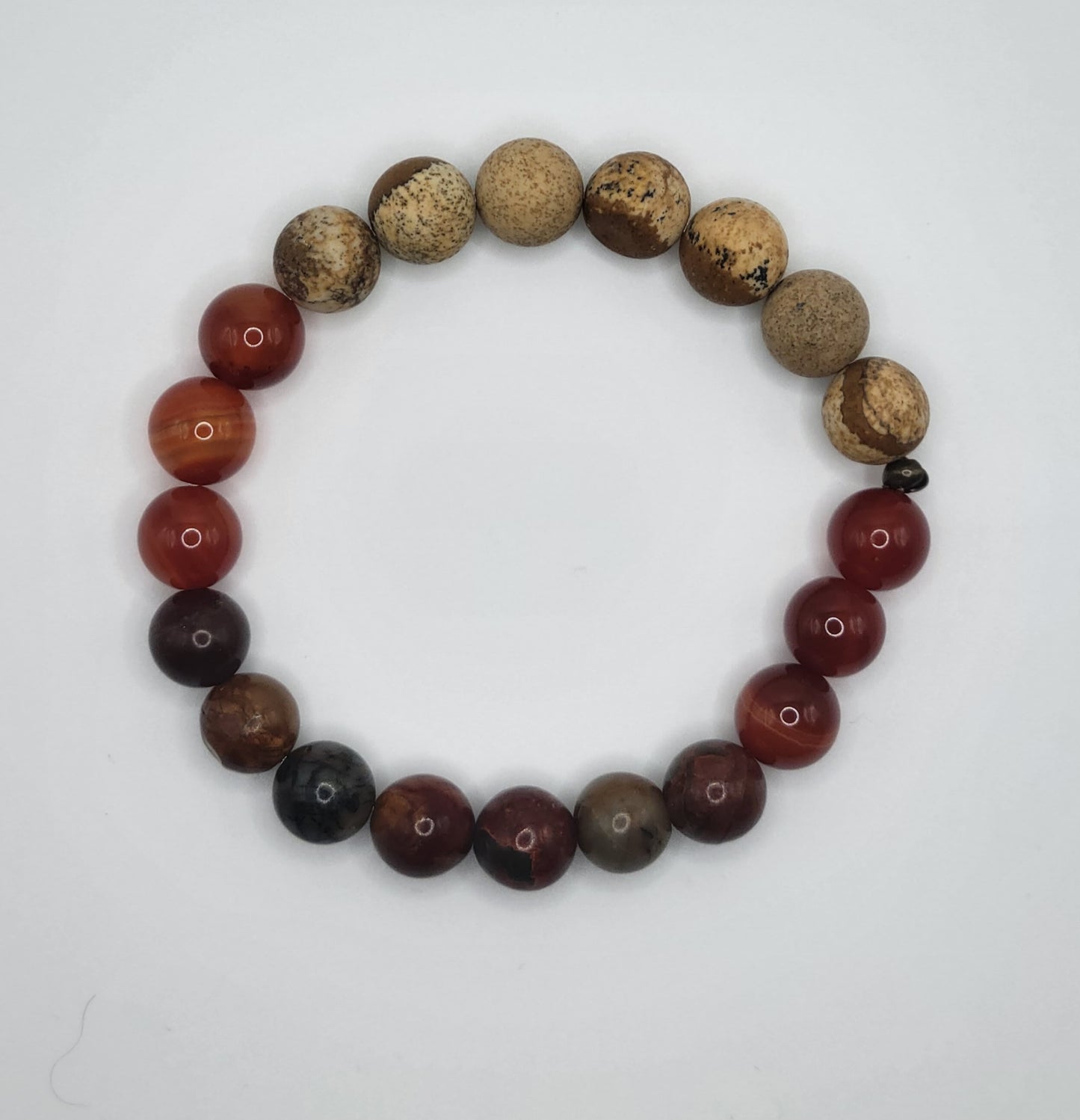 Picture Jasper, Red Creek Jasper and Carnelian Gemstone Bead Bracelet