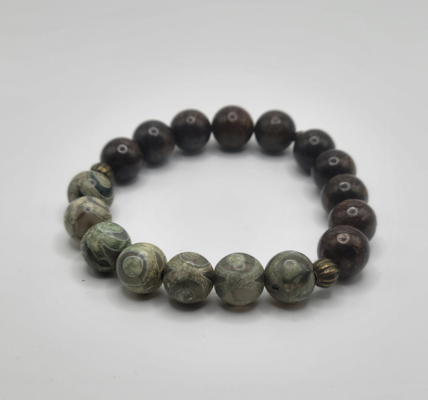 Bronzite and Green Agate Gemstone Bead Bracelet